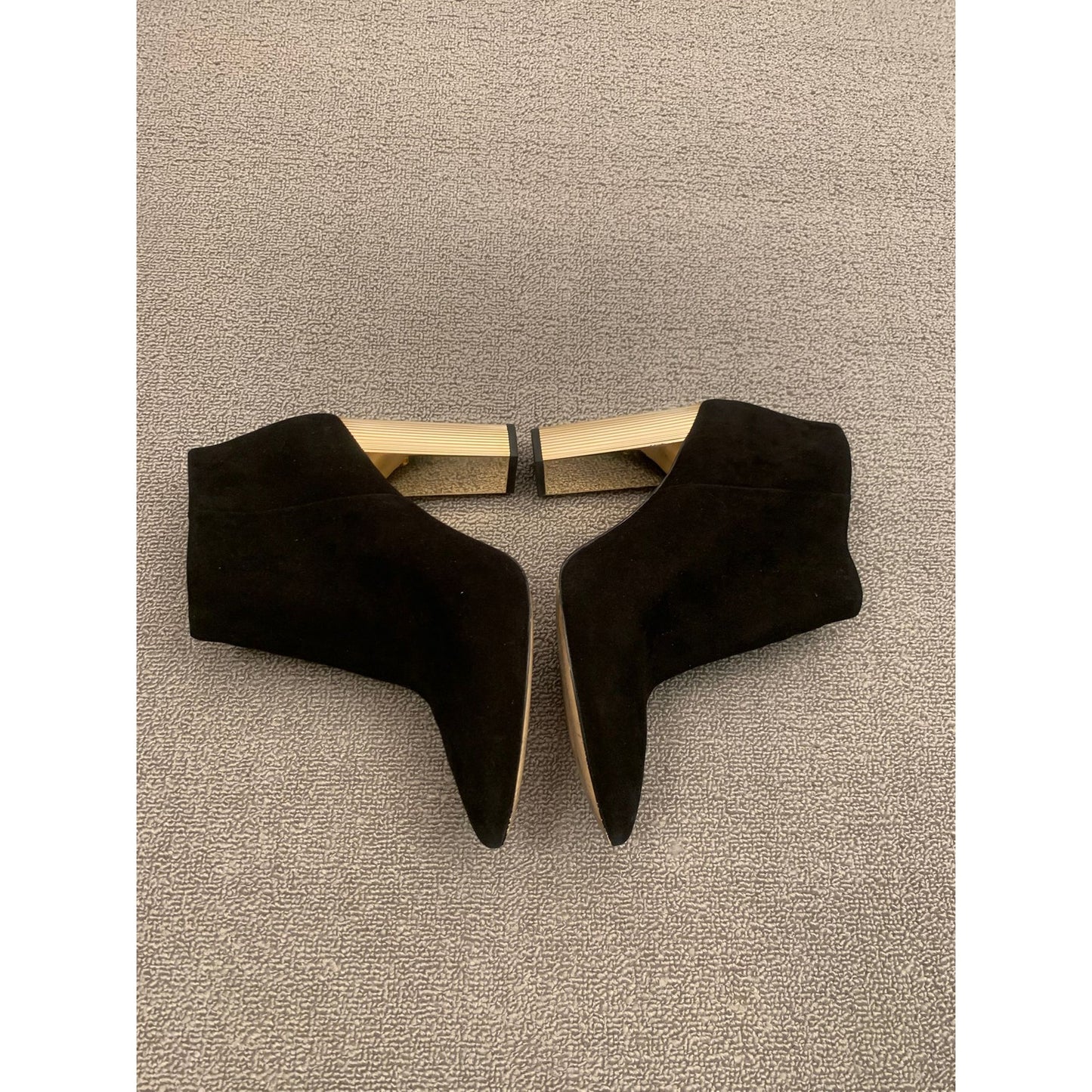 Michael Kors Women 9M Black Suede Ankle Boots Gold Fluted Heel