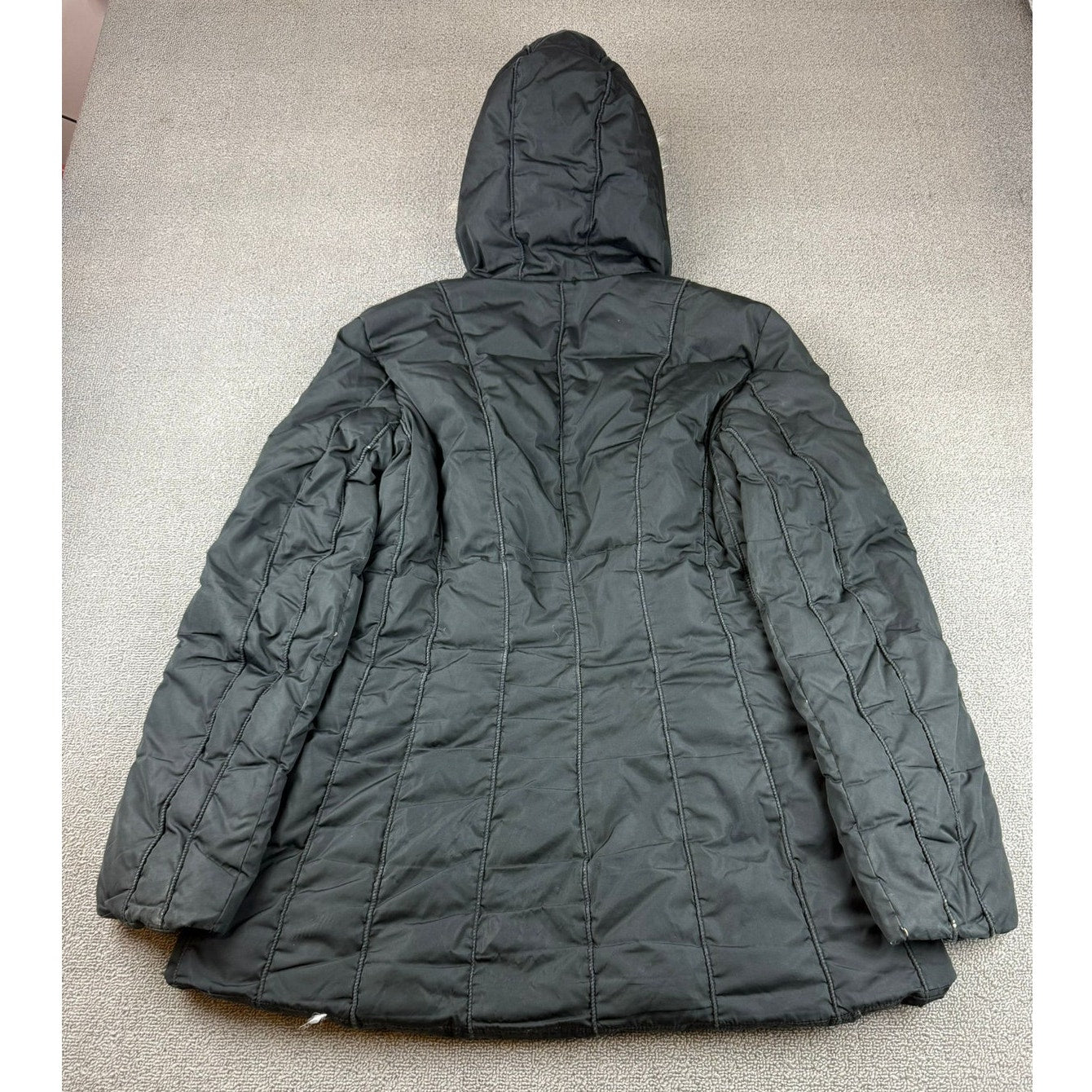 Post Card Women's Medium Black Hooded Fur Trim Puffer Coat