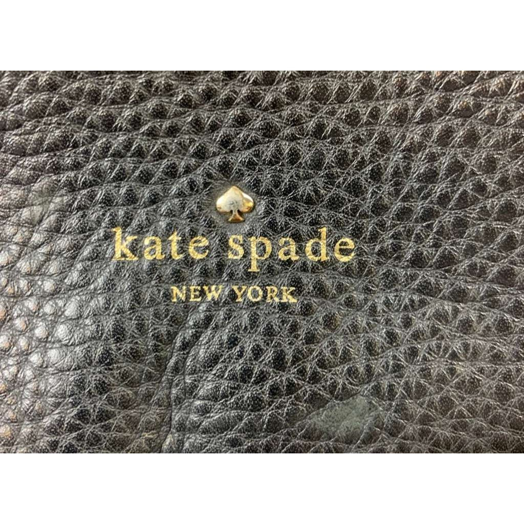 Kate Spade New York Shoulder Hobo Bag Women Black Cow Leather Pebbled Logo
