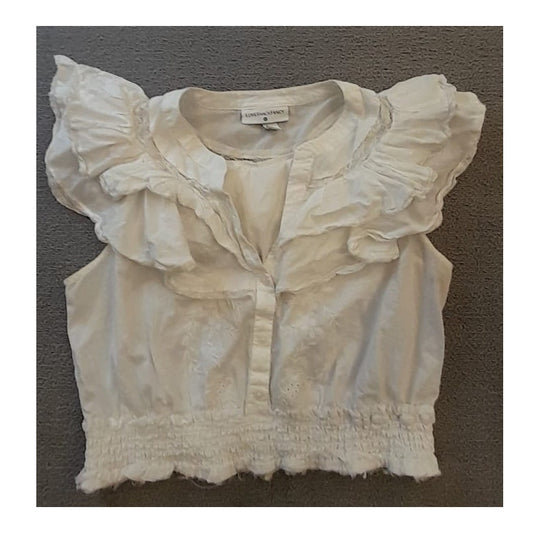 LoveShackFancy Target Women's M White Eyelet Ruffle Button Top Blouse