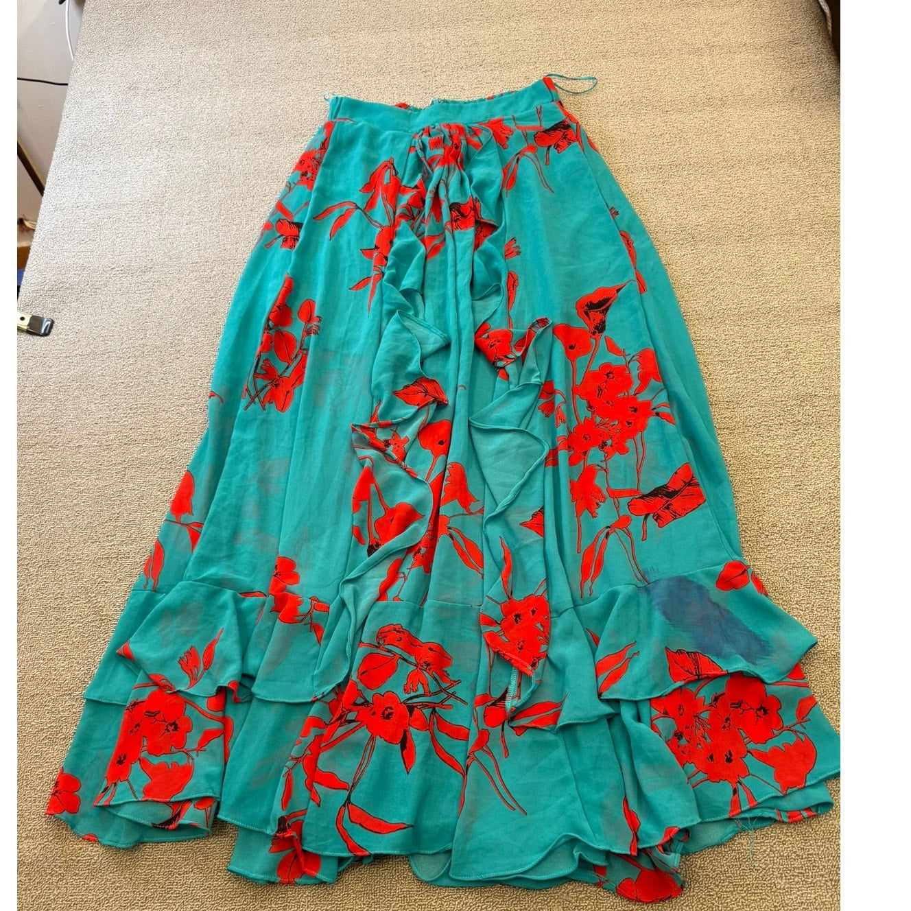 LUXXEL Turquoise Red Flower Set Size Small Flowey Skirt And Shirt