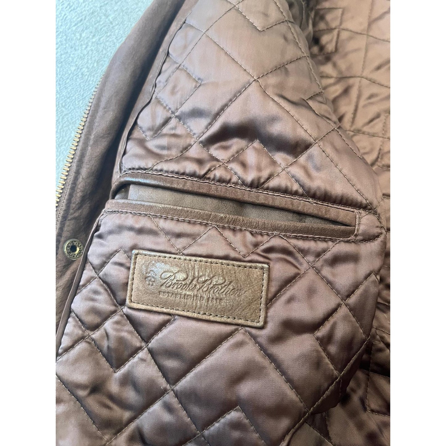 Brooks Brothers Men Size M Field Genuine Leather Jacket Brown Quilted Lining