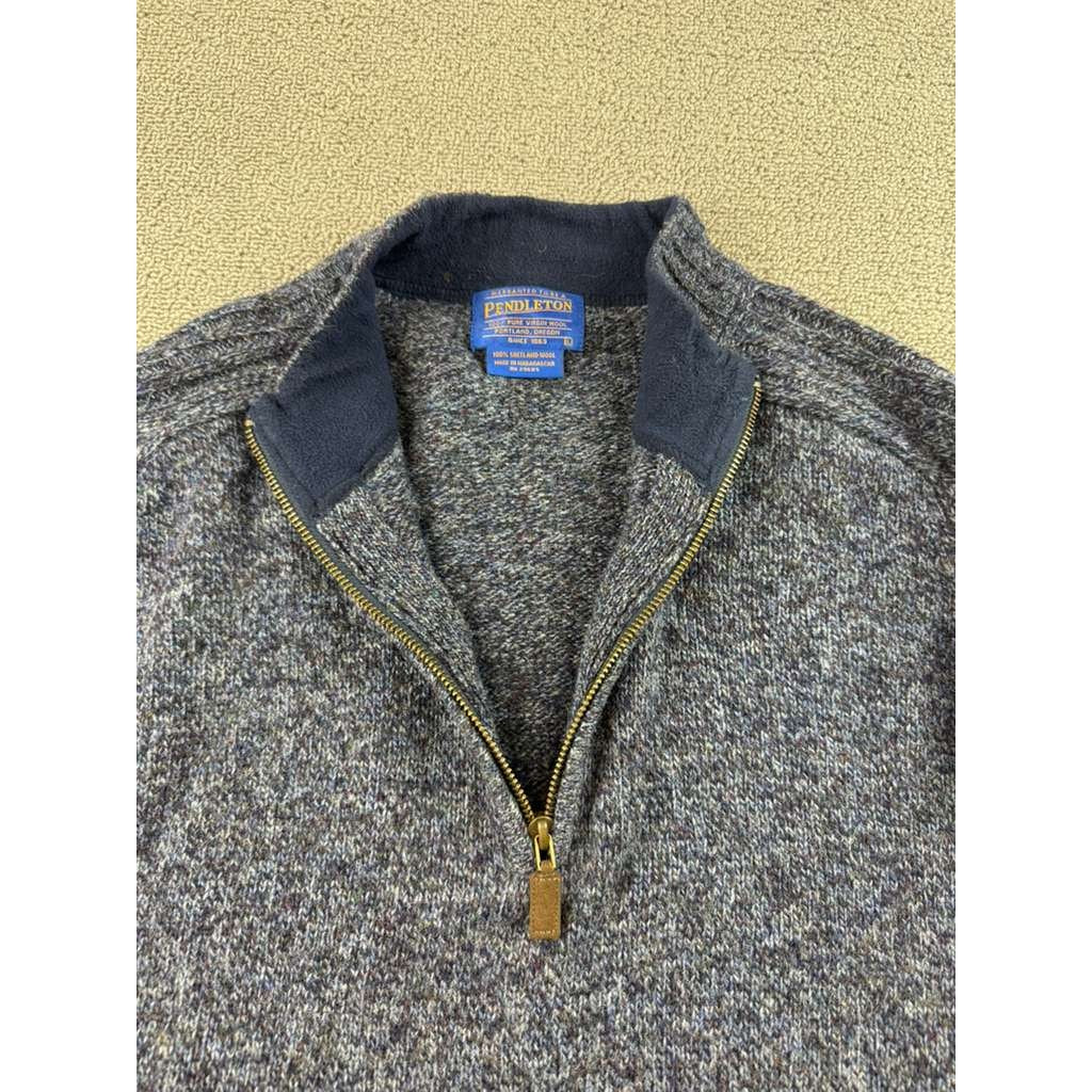 Pendleton Sweater Men's L Gray Shetland Wool Quarter Zip Mock Neck Long Sleeve