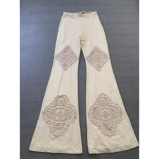 Acne Studios Women's S Beige Flare Pants Crochet Patches Pants