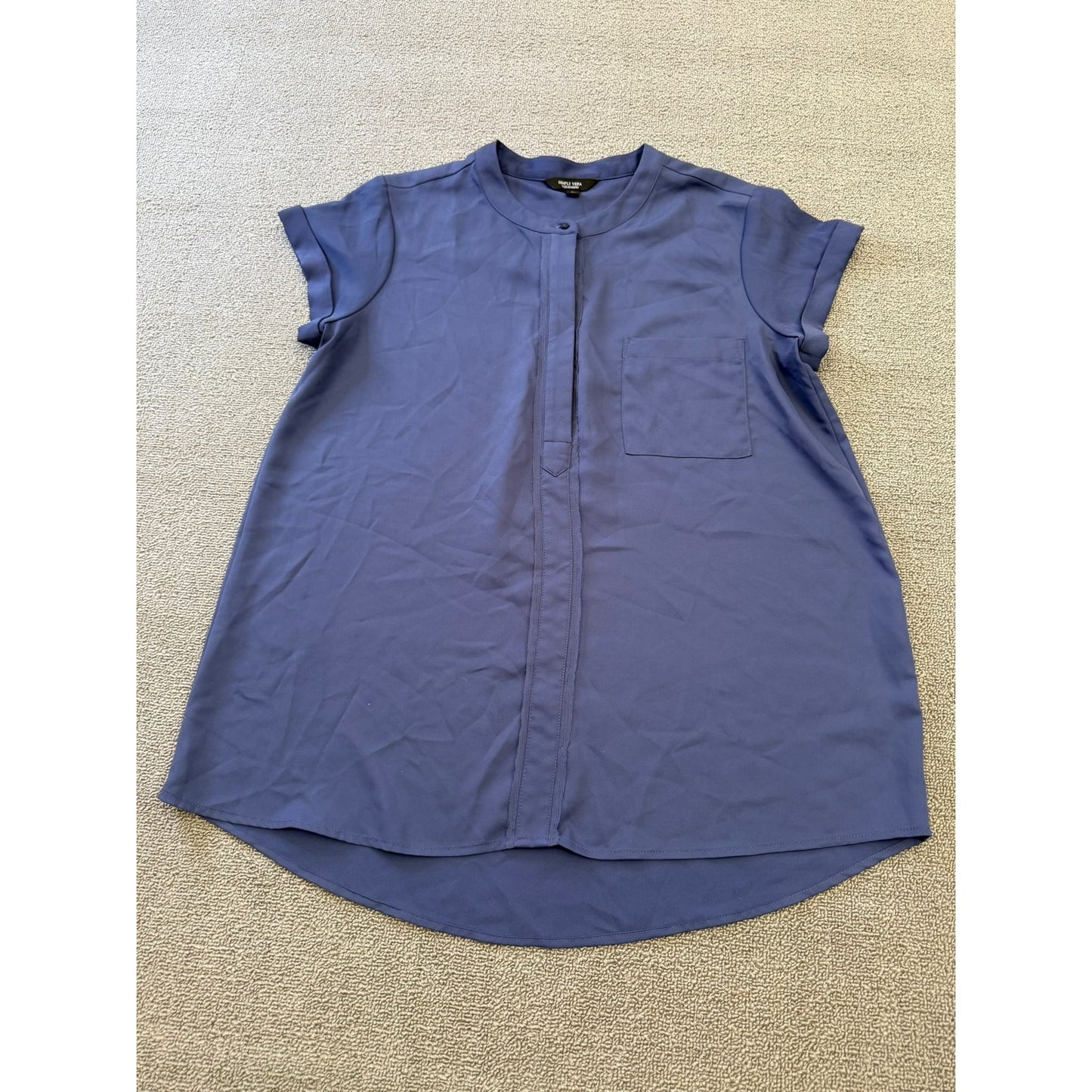 Simply Vera Verawang Women's Large Blue Short Sleeve Pocket Tunic Blouse