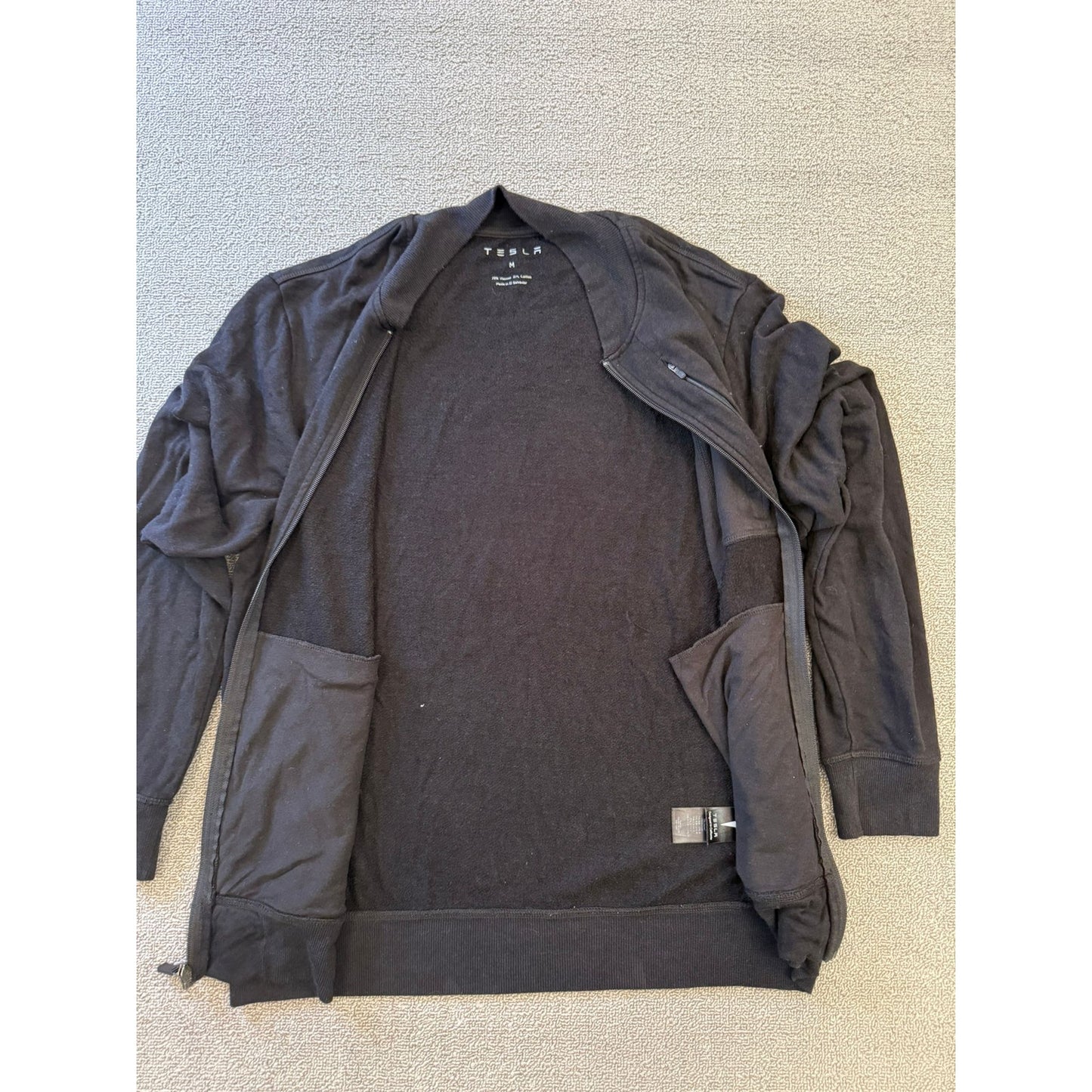 Tesla Mens Medium Black Full Zip Bomber Light Weight Jacket
