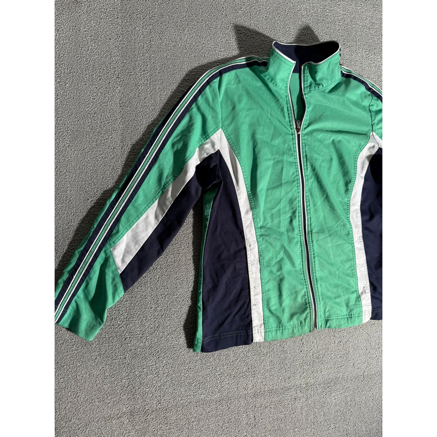 Green Navy Color White Turtleneck Jacket Women L Fall Athletic