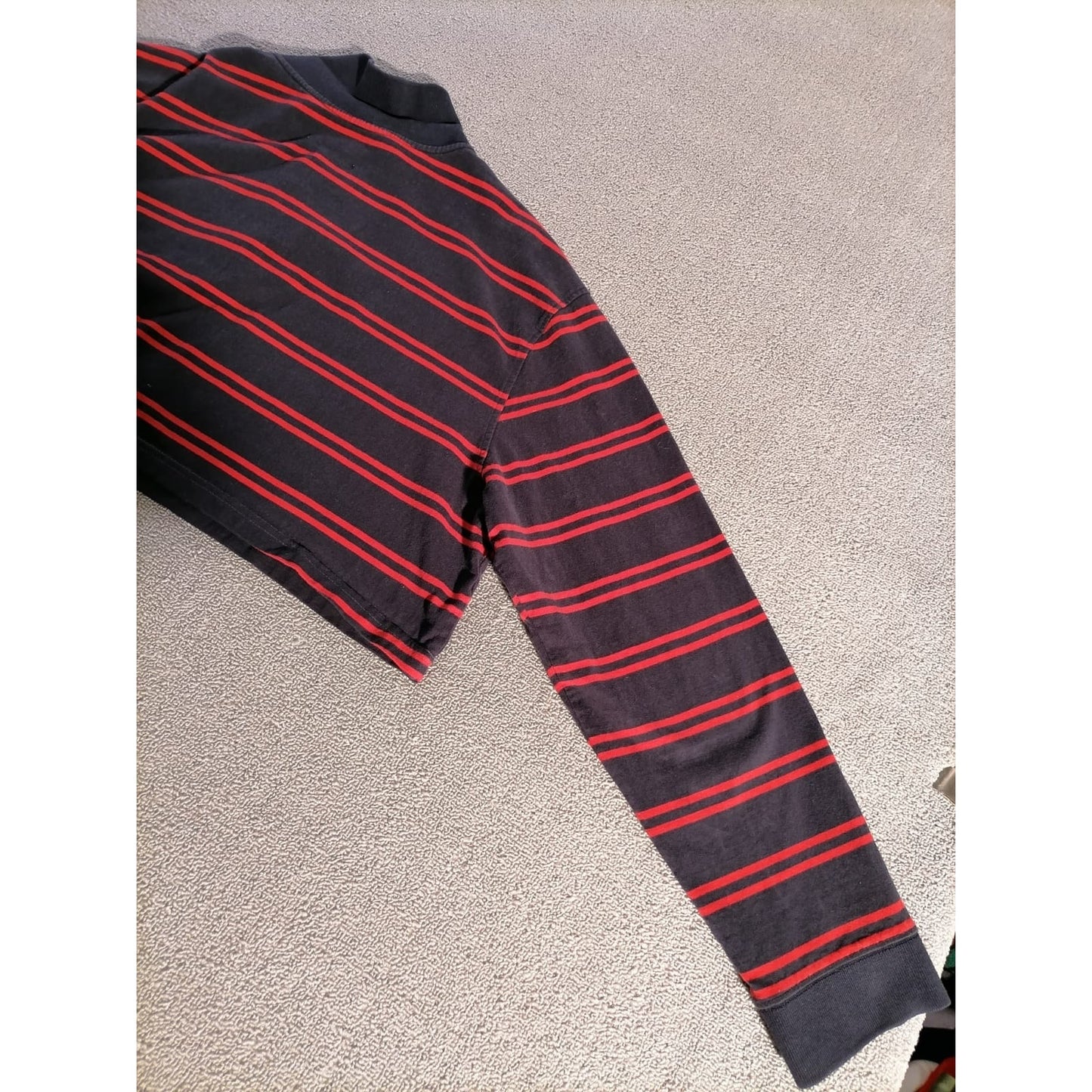 The Foundry Supply Co. XL T Male Navy Red Striped Cropped Long Sleeve Polo Top