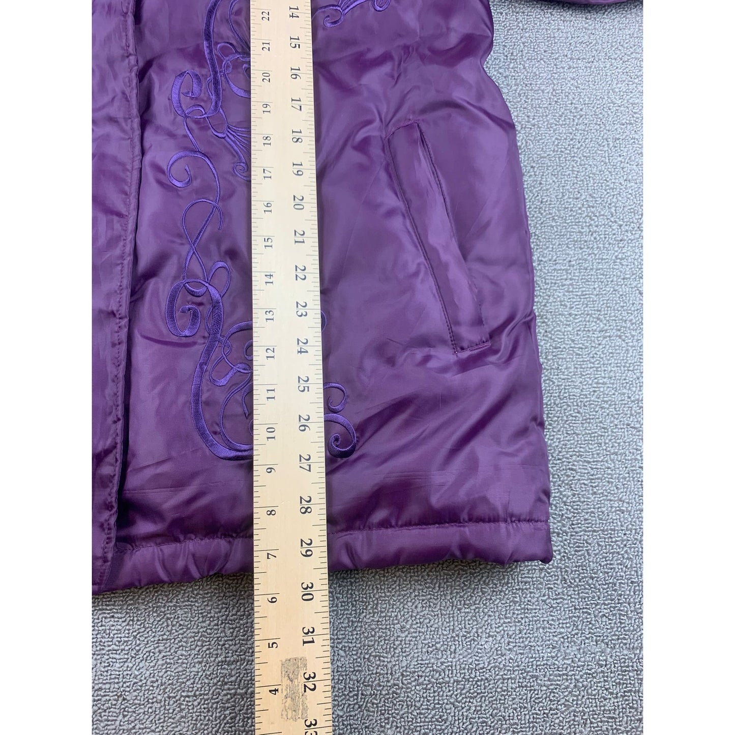 Tudor Court Women's Large Purple Puffer Embroidered Down Jacket