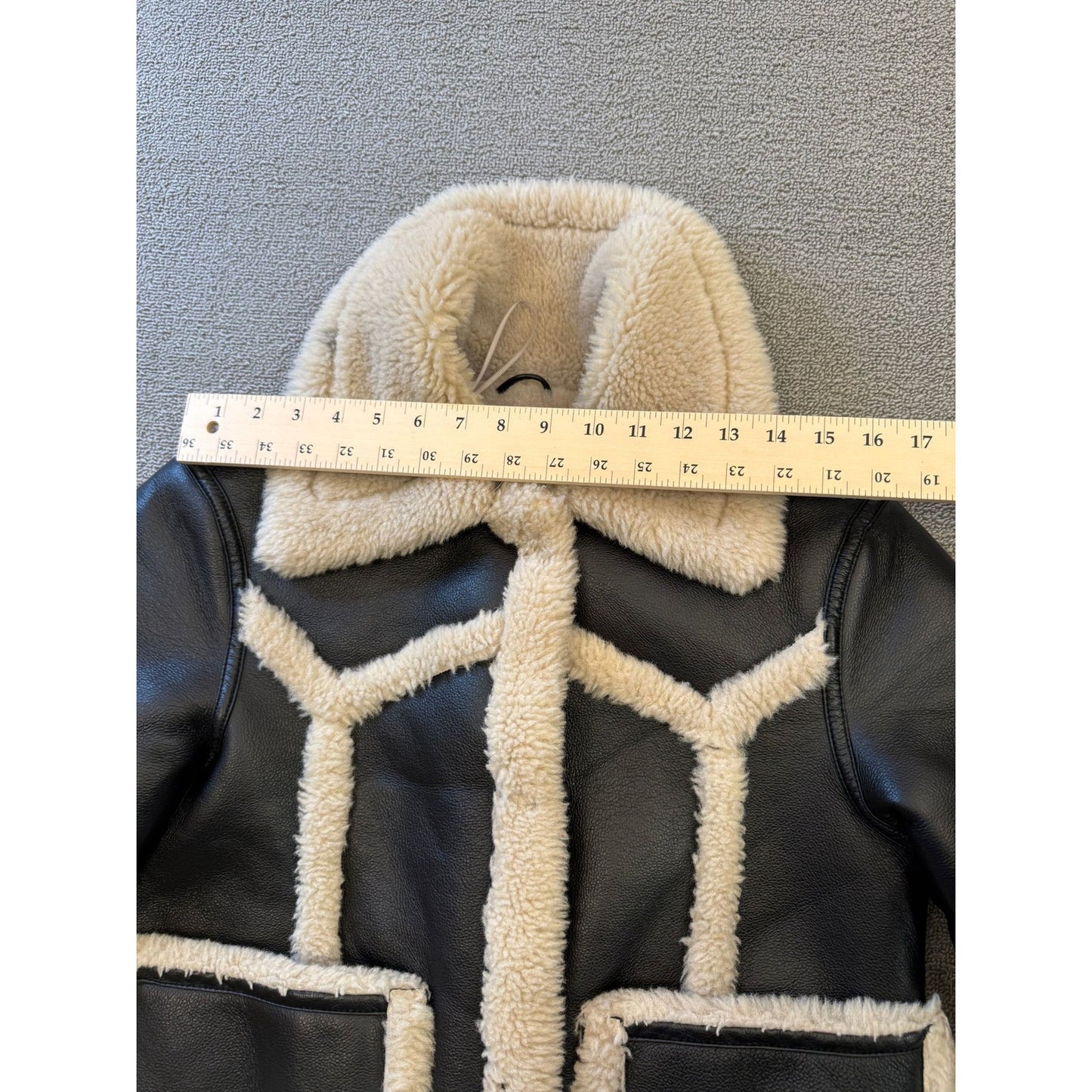 MNG Mango Women's XS Black Faux Leather Shearling Bomber Biker Jacket Warm Coat