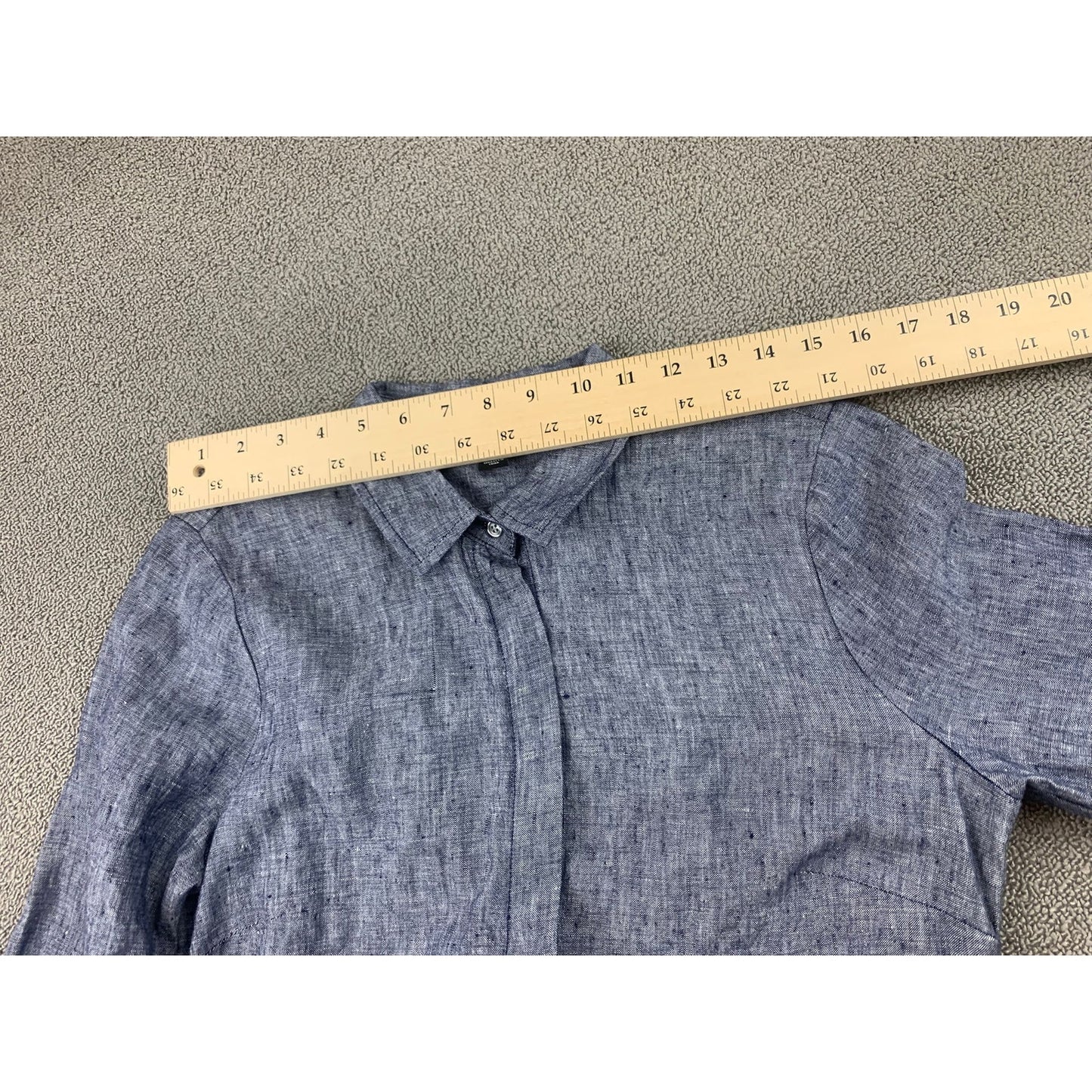 Saks Fifth Avenue Women's S Blue Linen Heathered Collared Shirt Dress