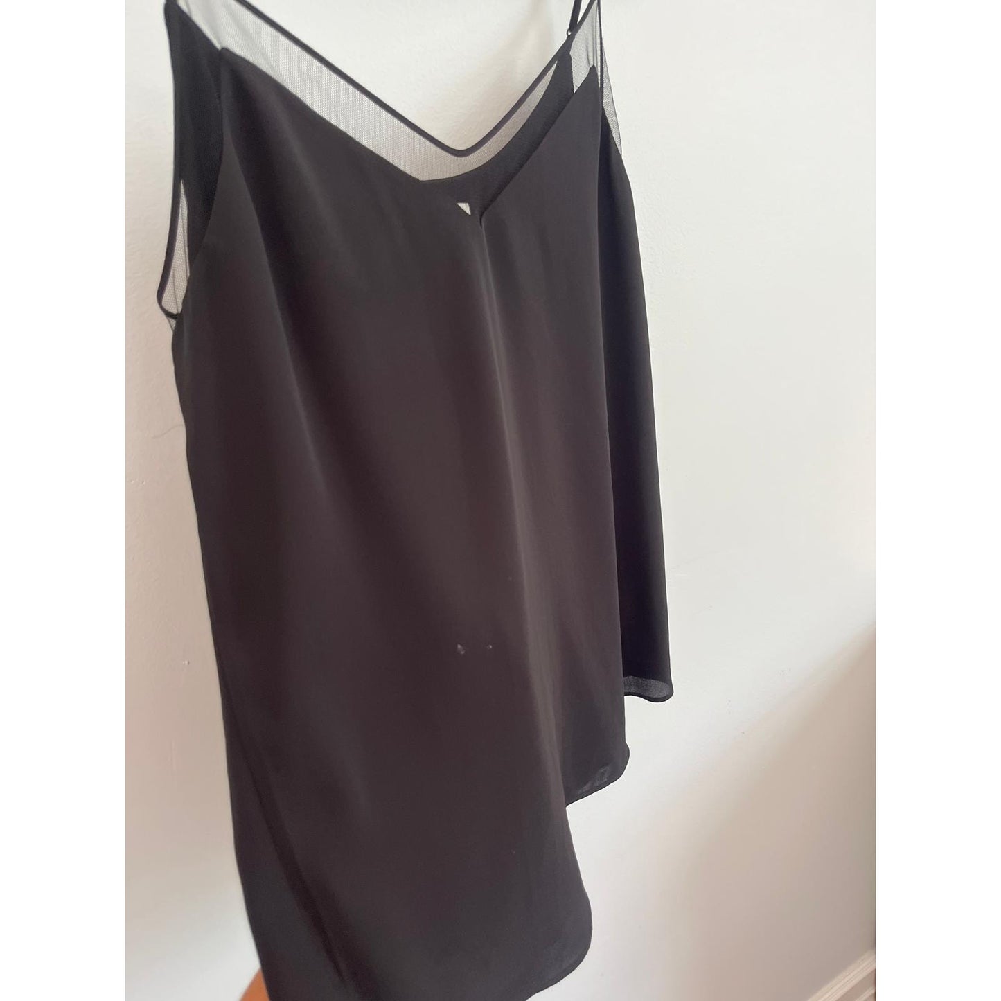 Babaton Camisole Top Women M Black Mesh Trim Spaghetti Strap Minimalist