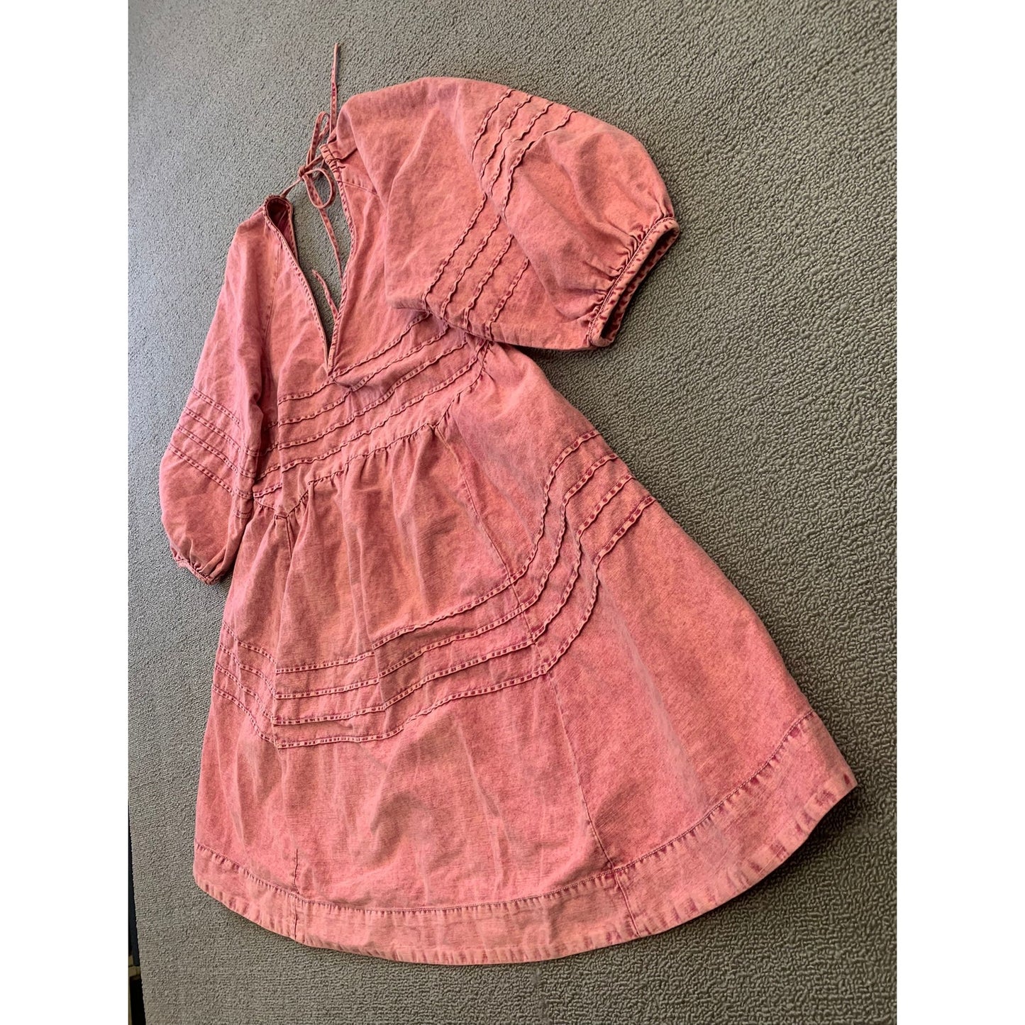 Free People Women's XS Petite Pink Acid Wash Mini Dress Tie Back