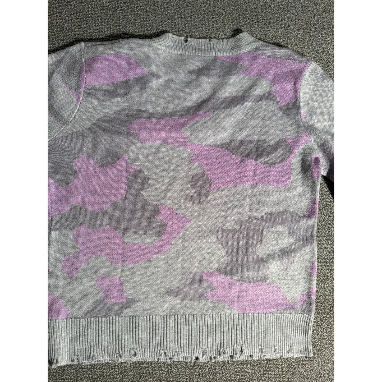 Fate Light Purple Camo Distressed V‑neck Sweater Women S Casual Grunge