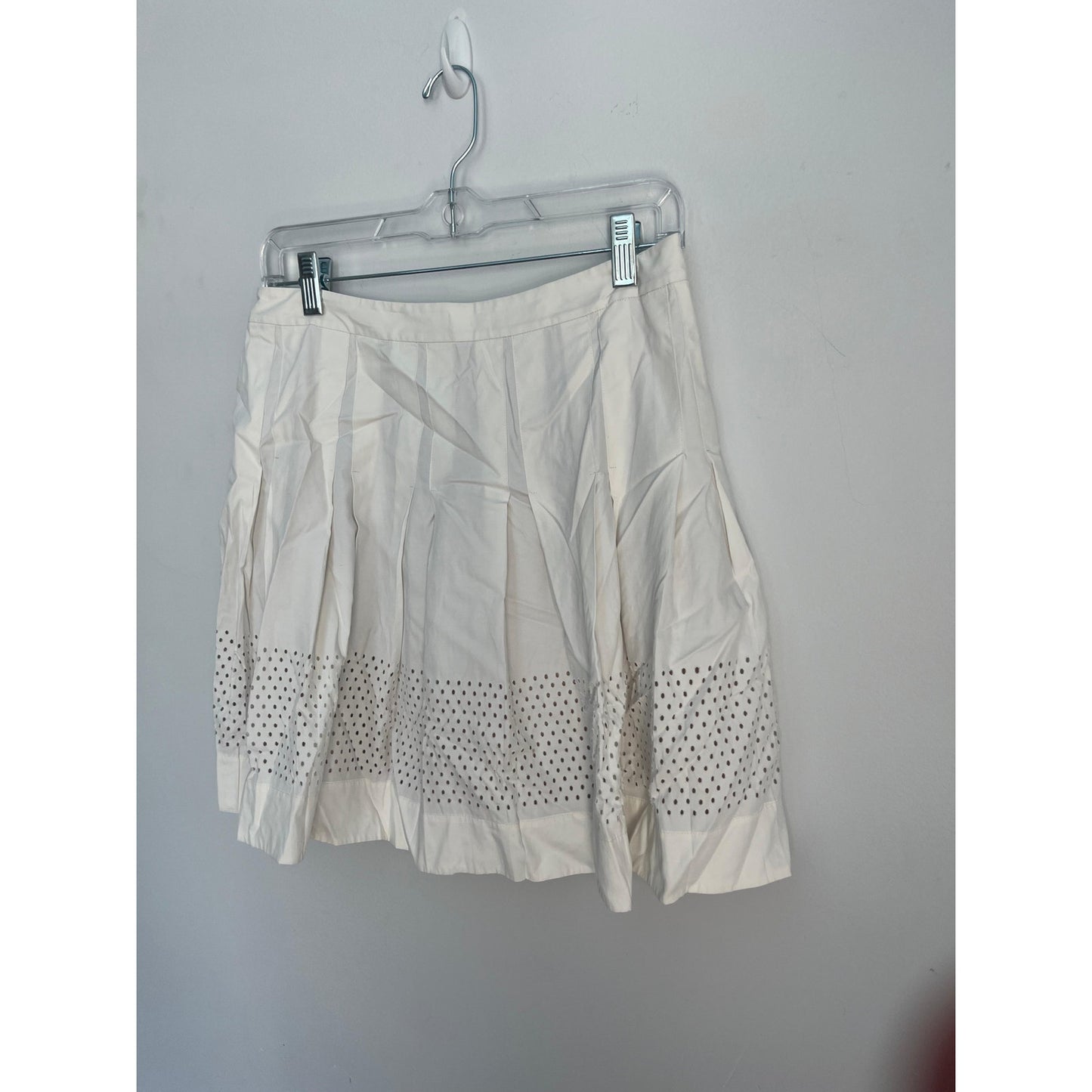 Rebecca Taylor Eyelet Mini Skirt Women 8 White Cotton Pleated Lined Summer