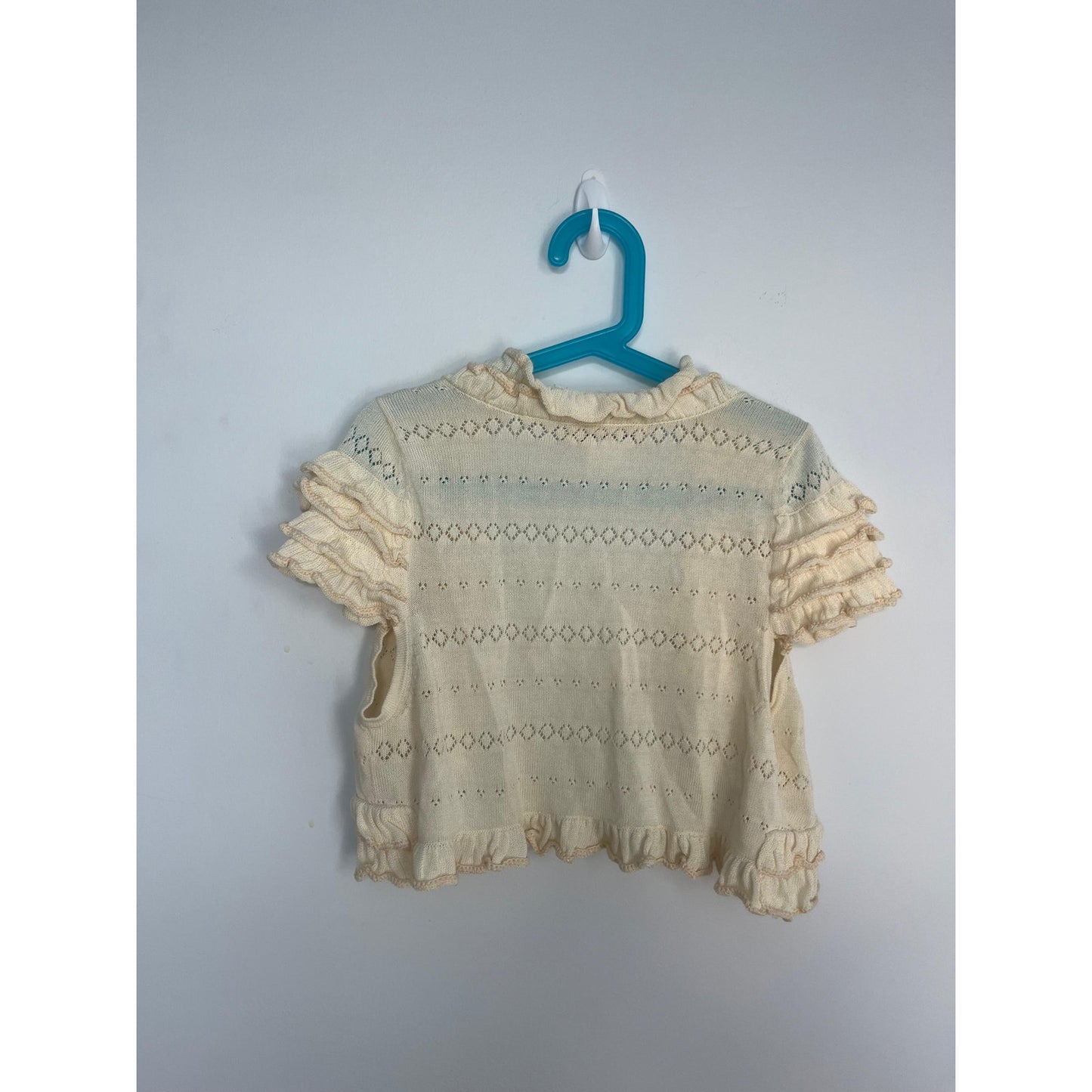 Nanette Lepore Ruffle Knit Shrug Cardigan Women XS Cream Eyelet Cropped Boho