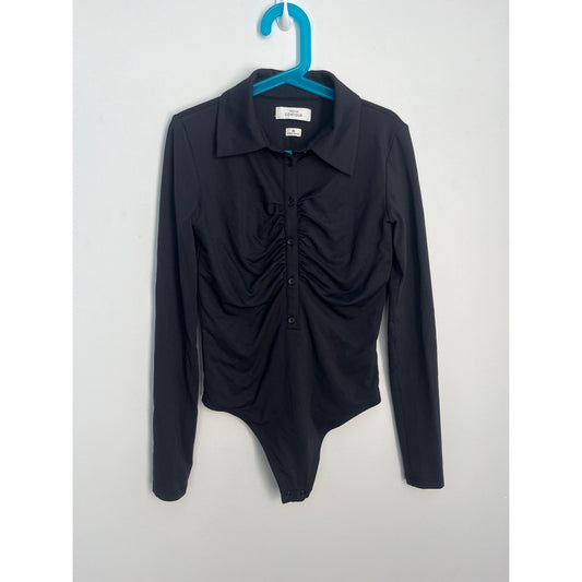 Babaton Contour Bodysuit Women XS Black Long Sleeve Button Front Stretch
