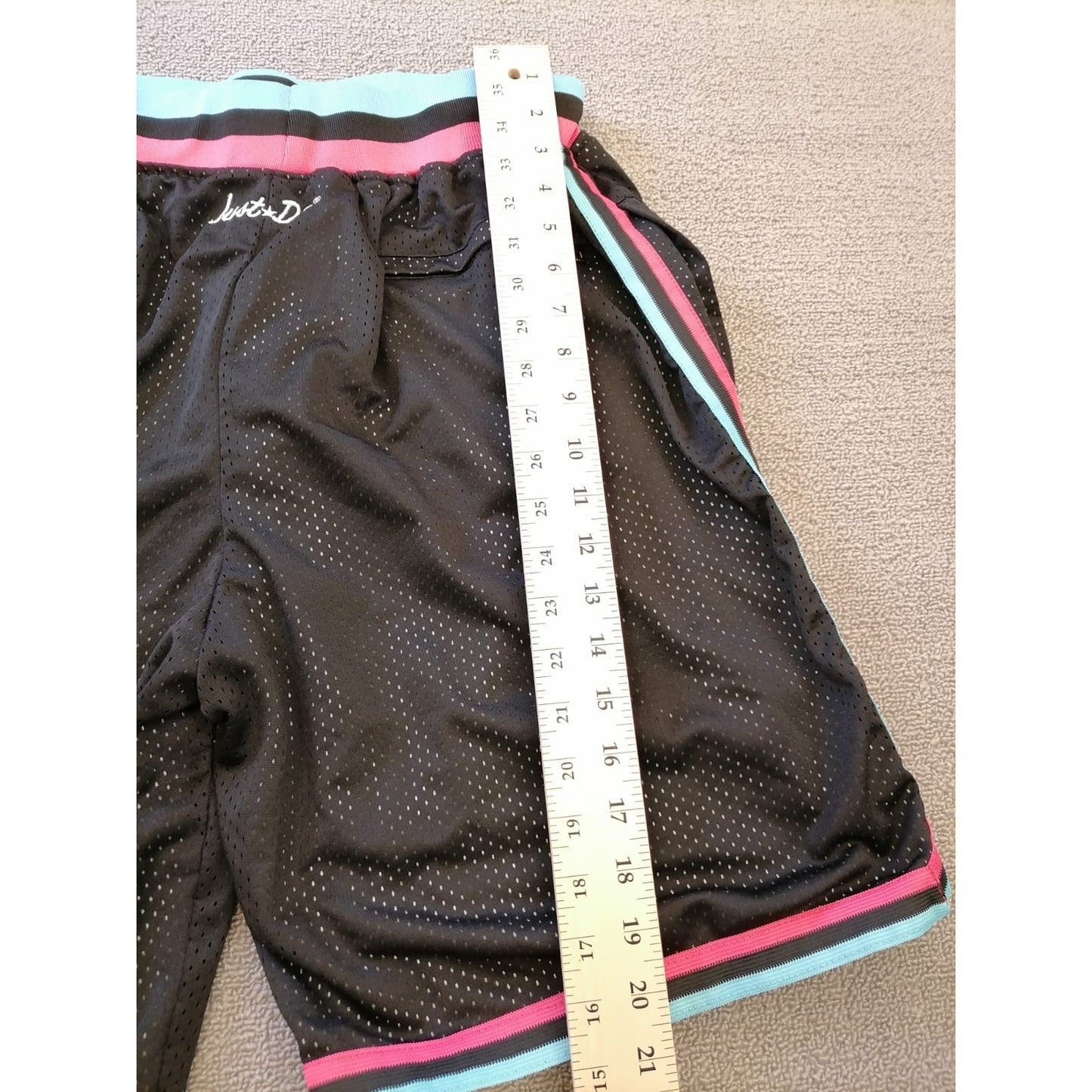 JUST DON Male M Black Mesh Basketball Shorts Stylish Blue Pink Trim Athletic Wear
