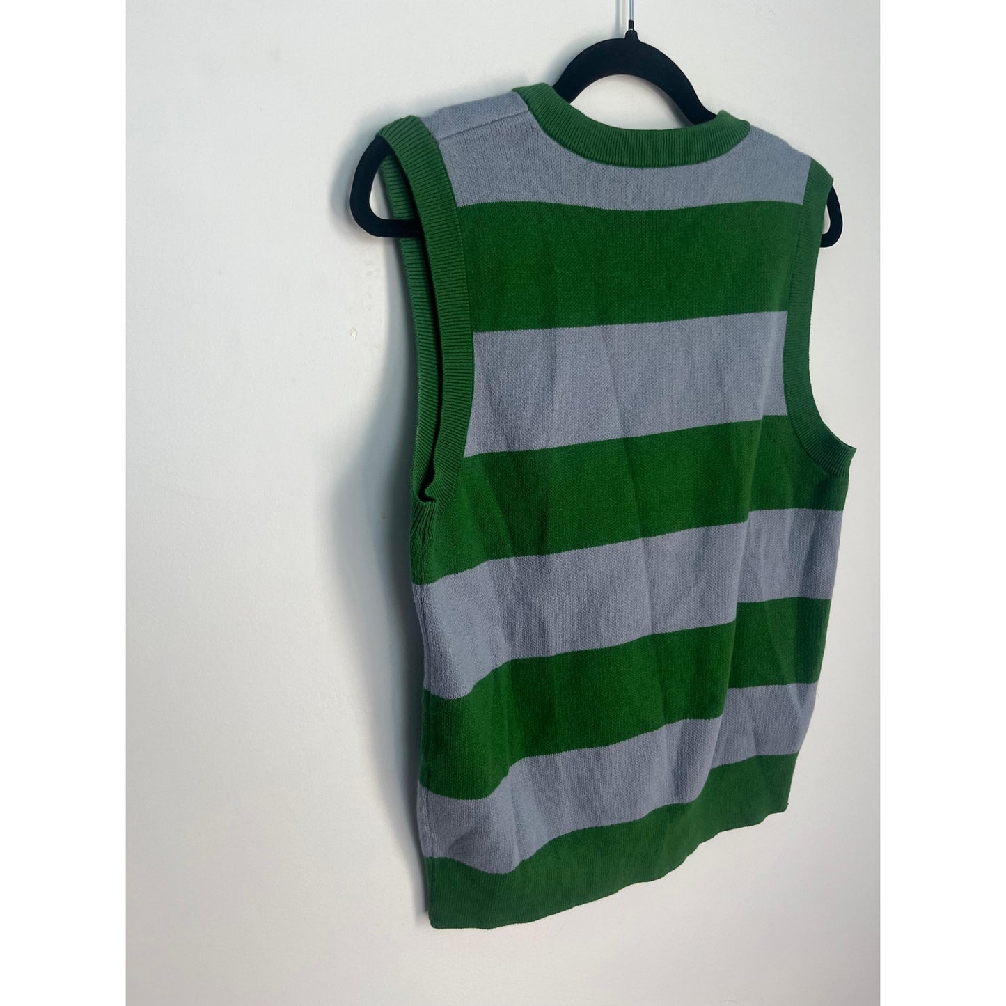 TNA Sweater Vest Women XS Green Gray Stripe V Neck Knit Preppy Y2K