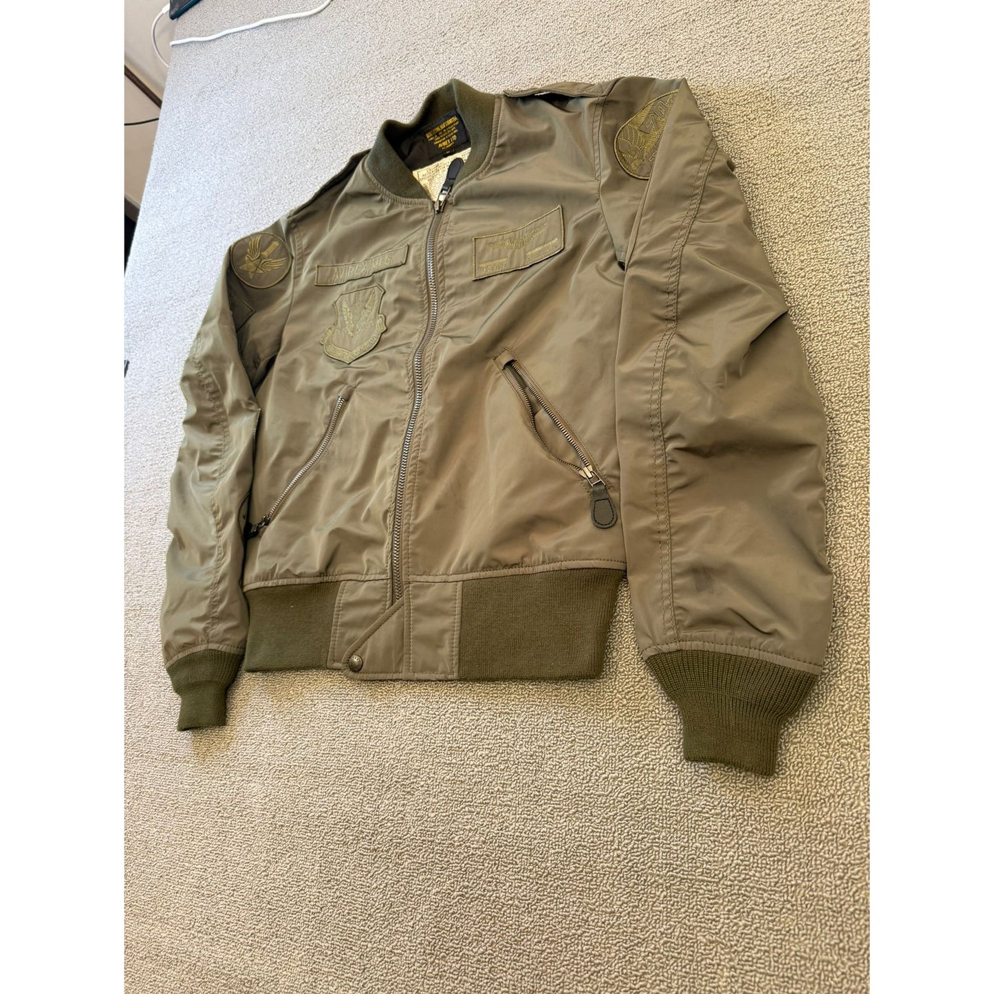 Avirex Men's M Flight Jacket Bomber Military Green Pilot Coat Authentic