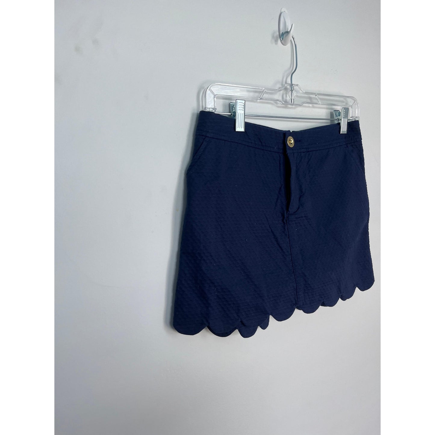 Lilly Pulitzer Scallop Hem Mini Skirt Women 0 Navy Blue Textured Cotton Blend