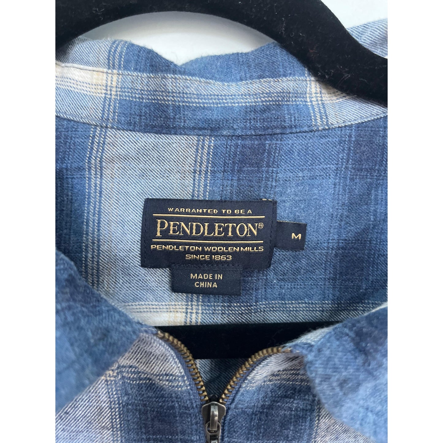 Pendleton Plaid Half Zip Shirt Women M Blue White Flannel Long Sleeve