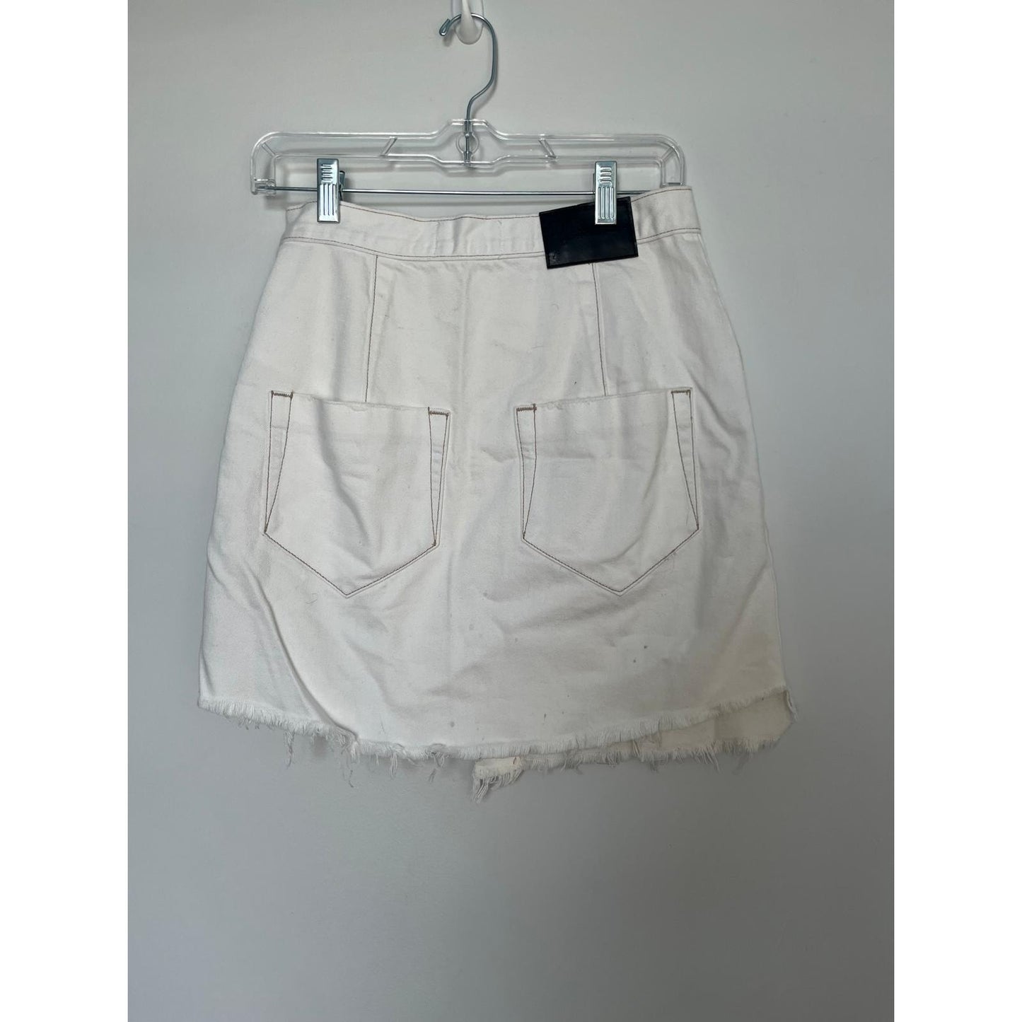 One x OneTeaspoon White Denim Wrap Mini Skirt Women 26 Distressed Raw Hem