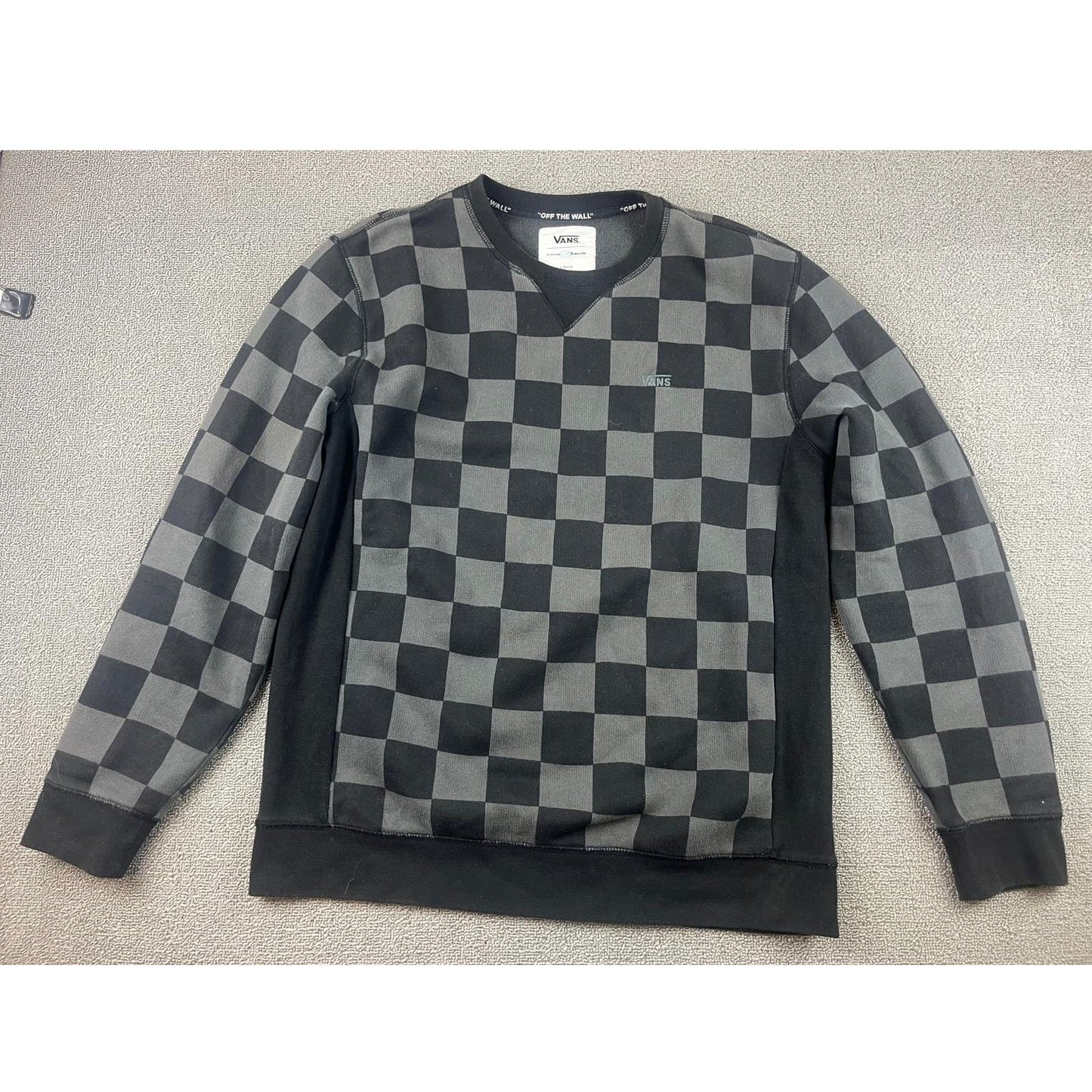 Vans Men Large Black And Gray Comfycush Checkerboard Pullover Crewneck Sweater