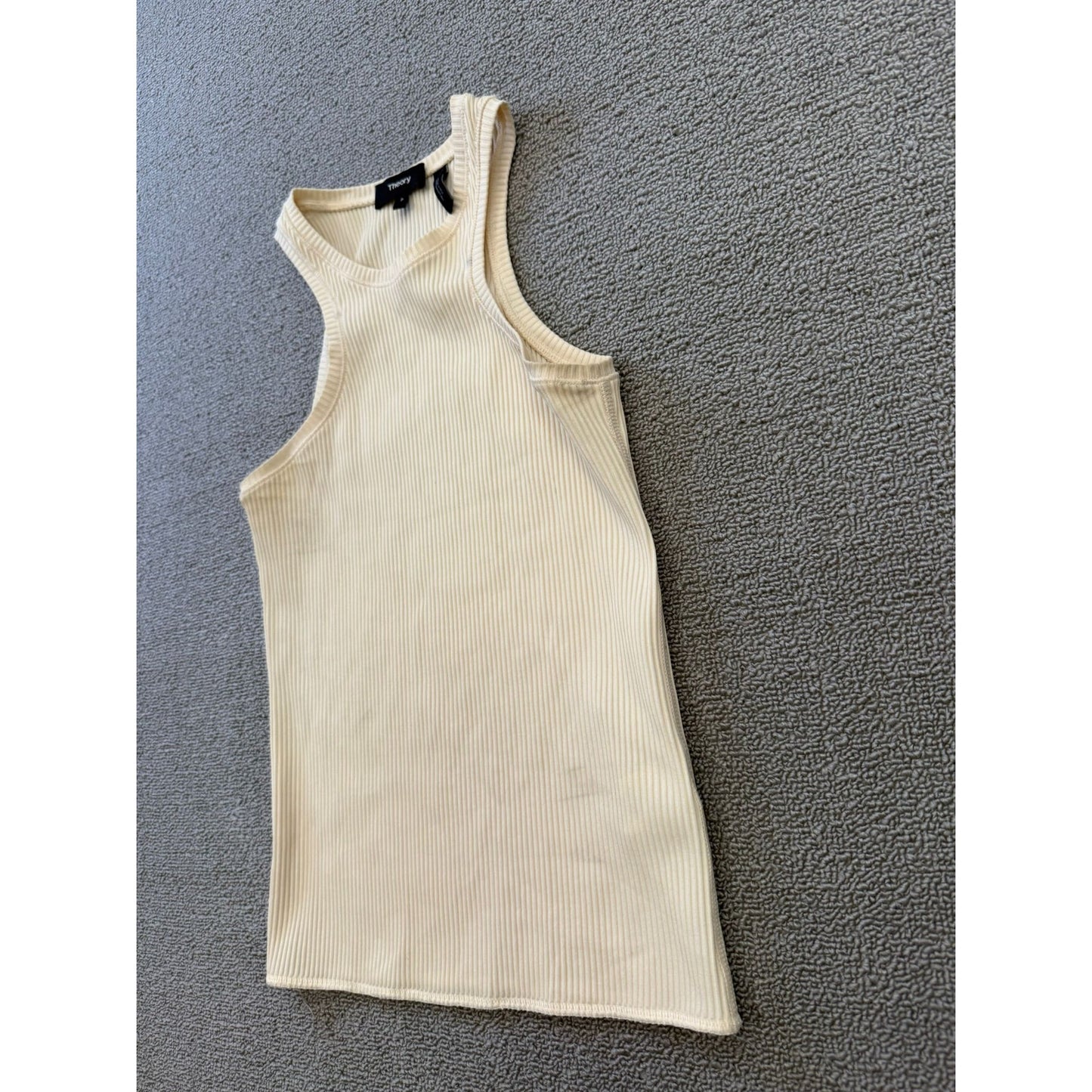 Theory Women's Small Petite Cream White Ribbed Tank Top Samek Belsay Sleeveless