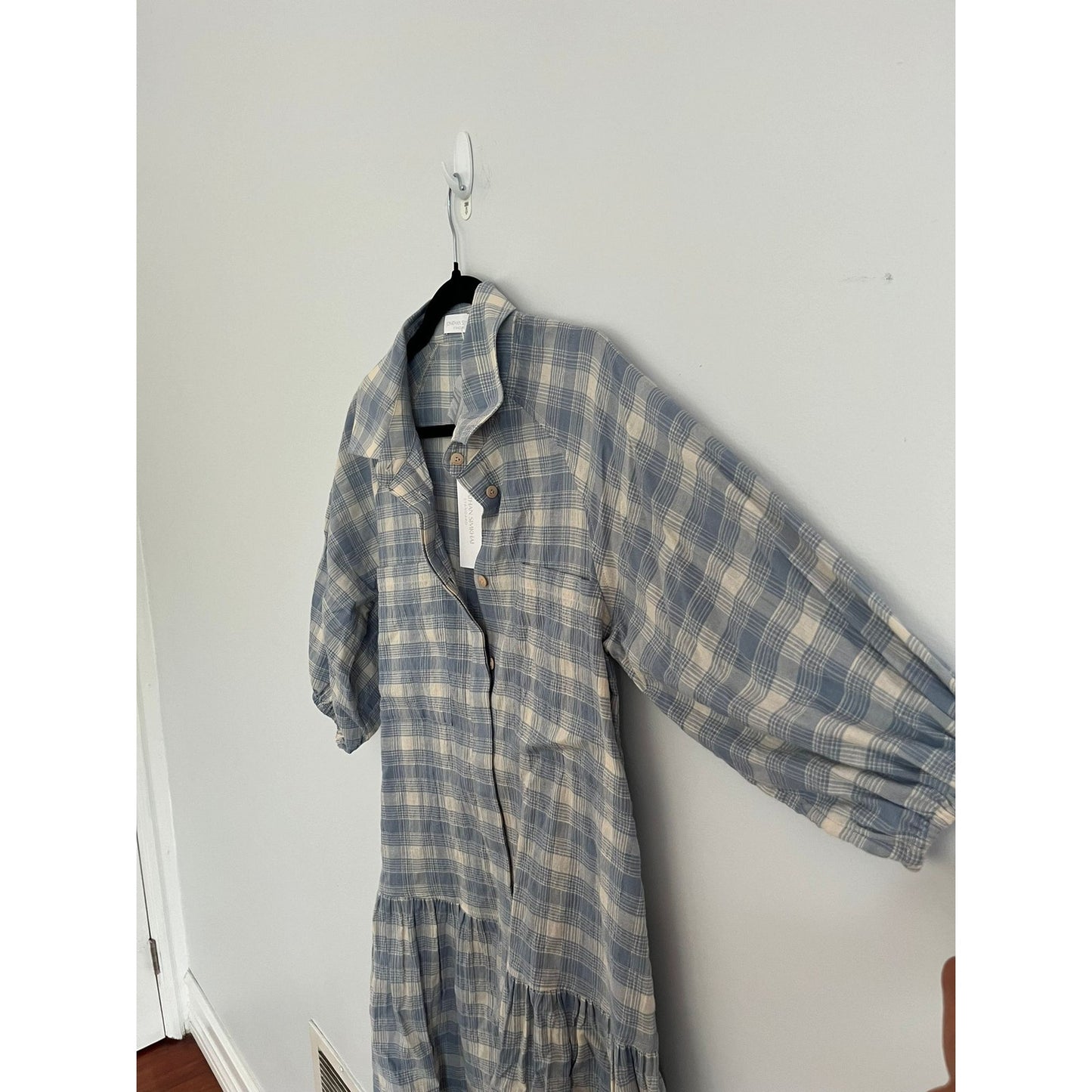 Jonathan Simkhai Dress Women XS Blue Plaid Half Sleeve Drop Waist Tunic NWT