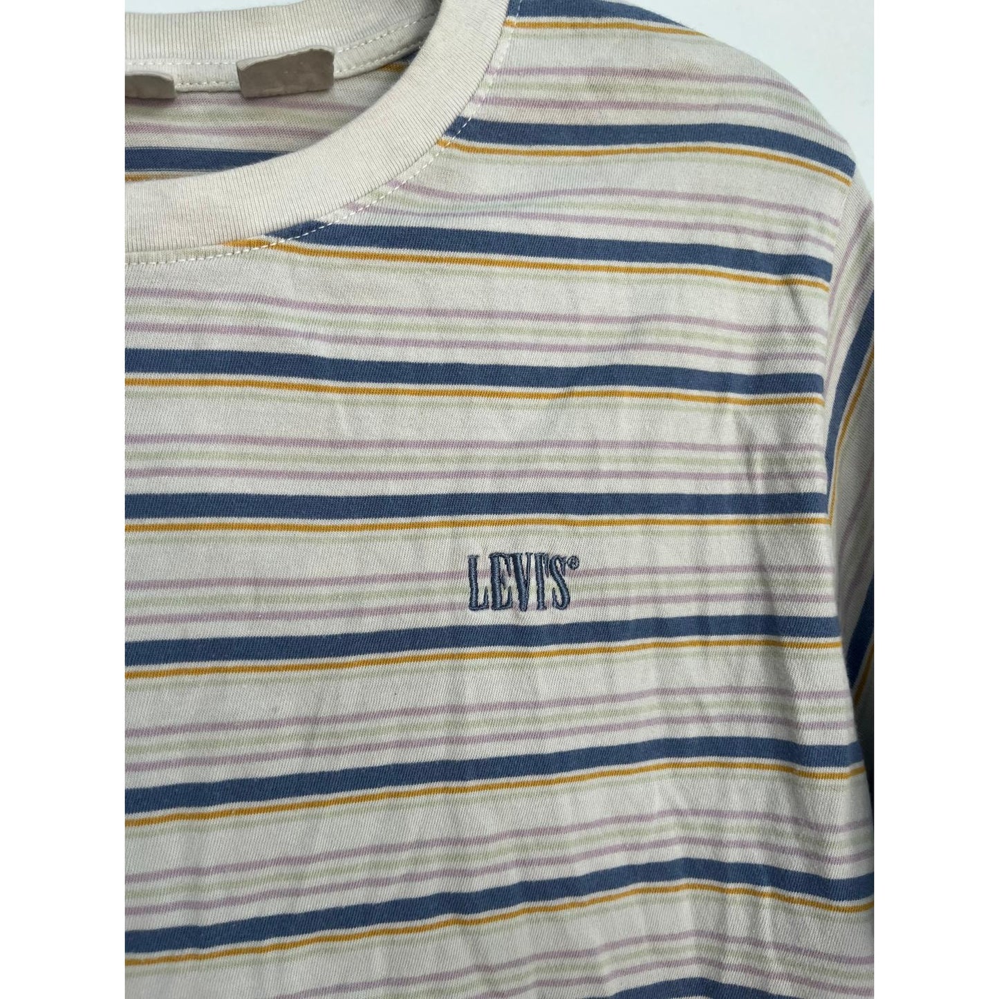 Levis Striped T Shirt Women S Cream Blue Yellow Cotton Casual