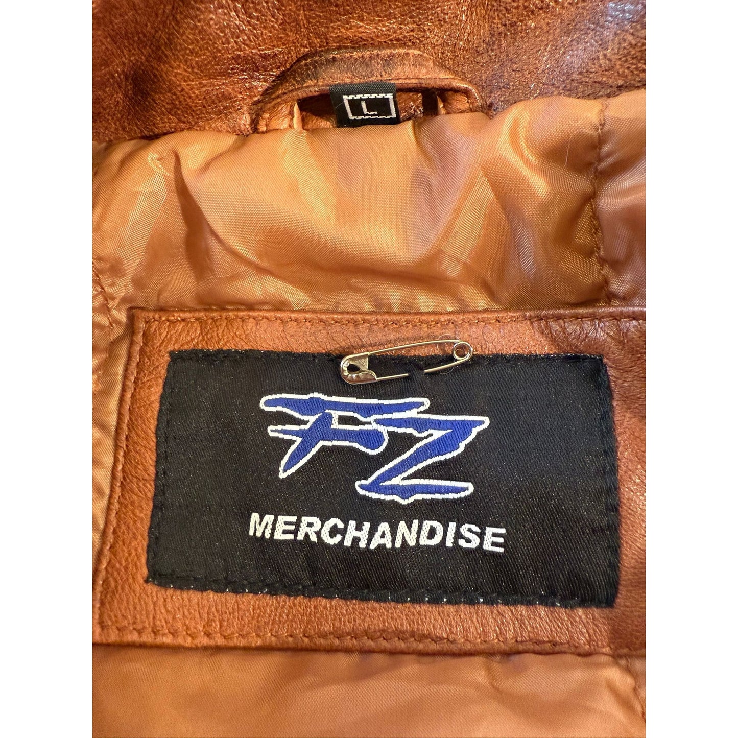 FZ Merchandise Large Men's Brown Leather Motorcycle Jacket Quilted Shoulders
