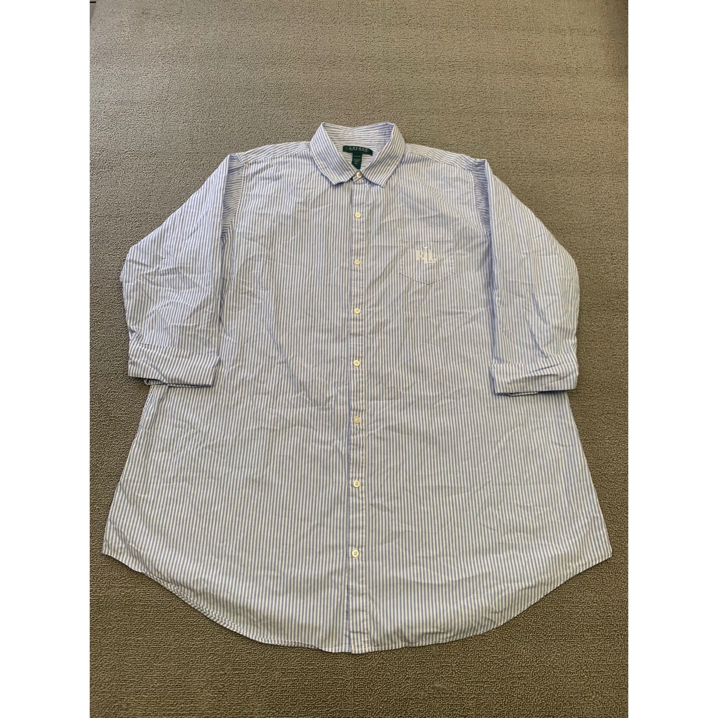 Lauren Ralph Lauren Women XL Blue White Striped 3/4 Sleeve Blouse Shirt
