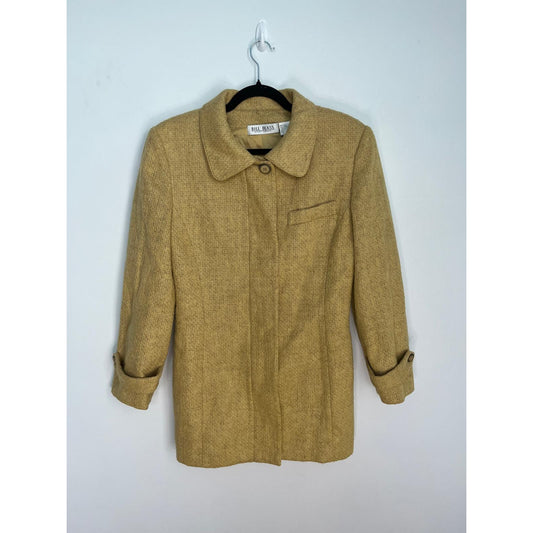 Bill Blass Vintage Blend Coat Women 12 Yellow Mohair Collared Lined Jacket