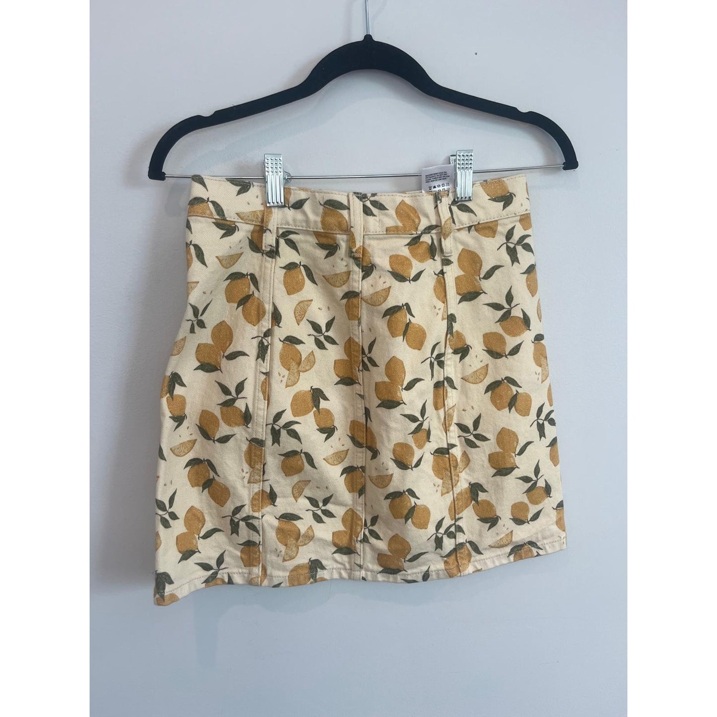Reformation Denim Skirt Women XS Lemon Print Button Front Summer Yellow