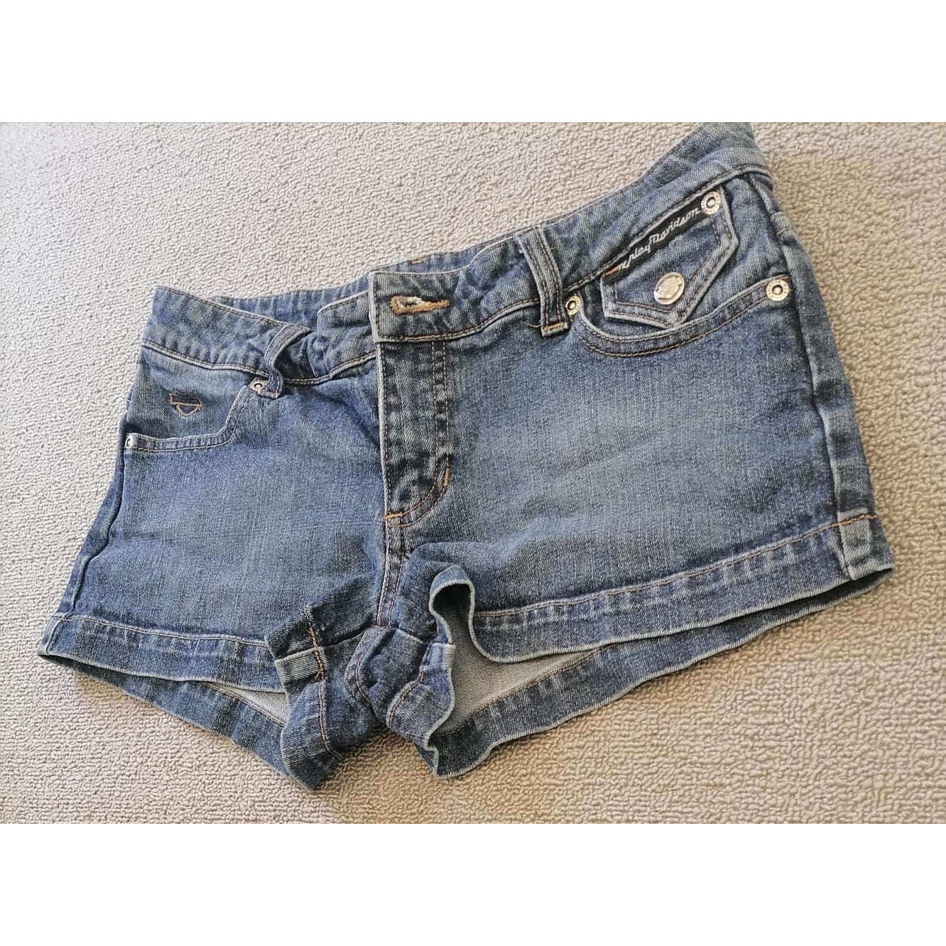 Harley-Davidson Women's Blue Denim Jean Shorts Biker Moto Style