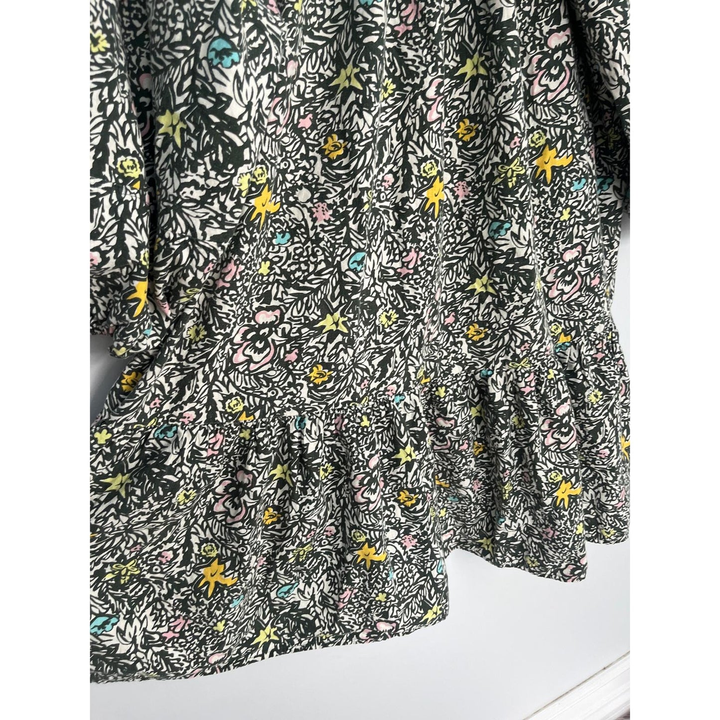 Levis Floral Peasant Dress Women M Black Multicolor Puff Sleeve Boho