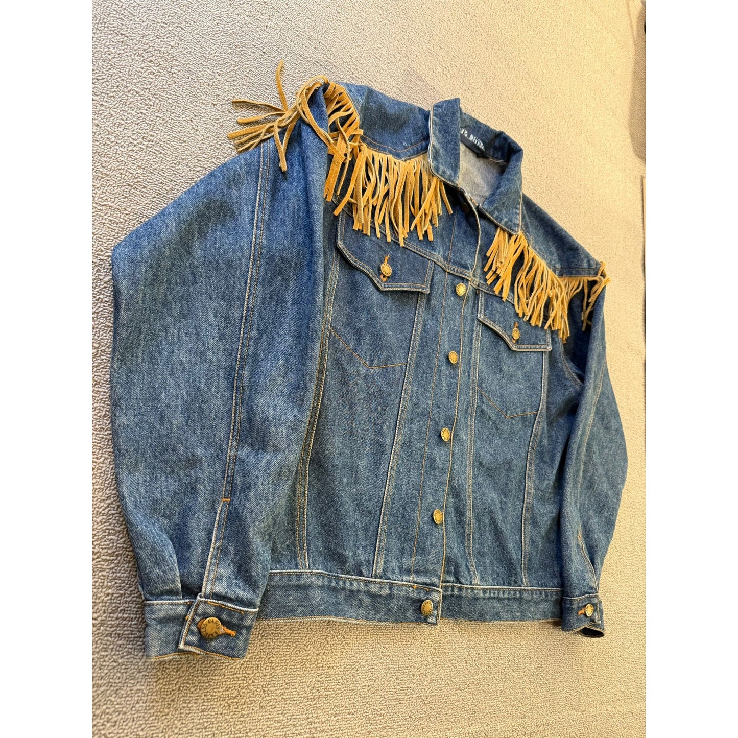PARIS EXPRESS Fringe Denim Jacket Western Boho Style Outerwear Vintage
