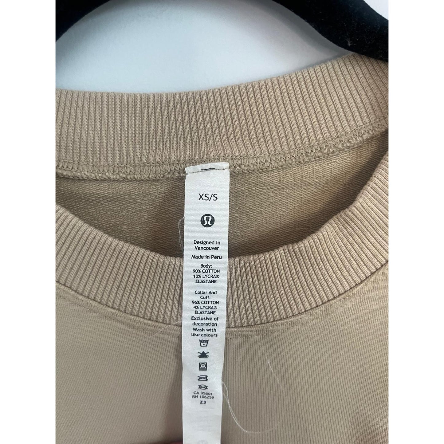 Lululemon Sweatshirt Women XS/S Beige Cropped Crewneck Cotton Pullover
