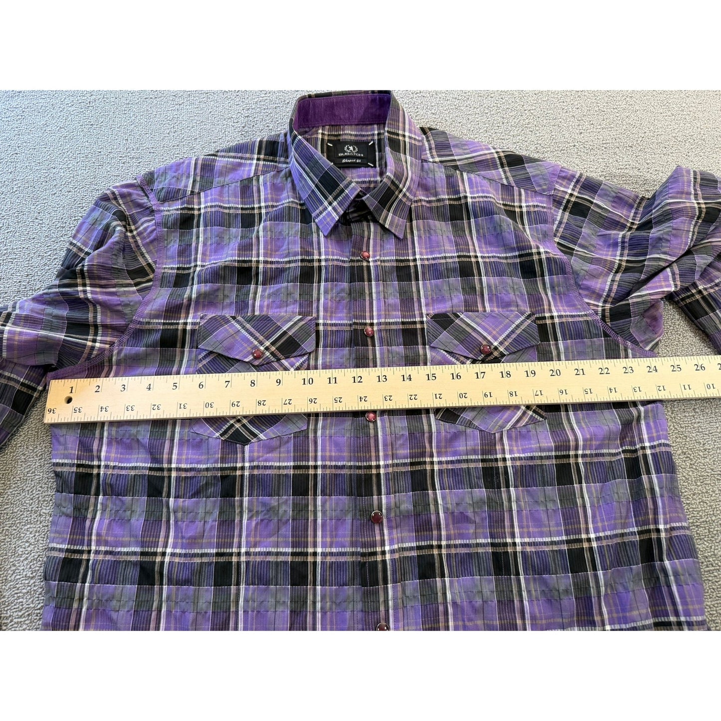 BUGATCHI Men's XL Purple Plaid Flannel Shirt - Shaped Fit Casual Top