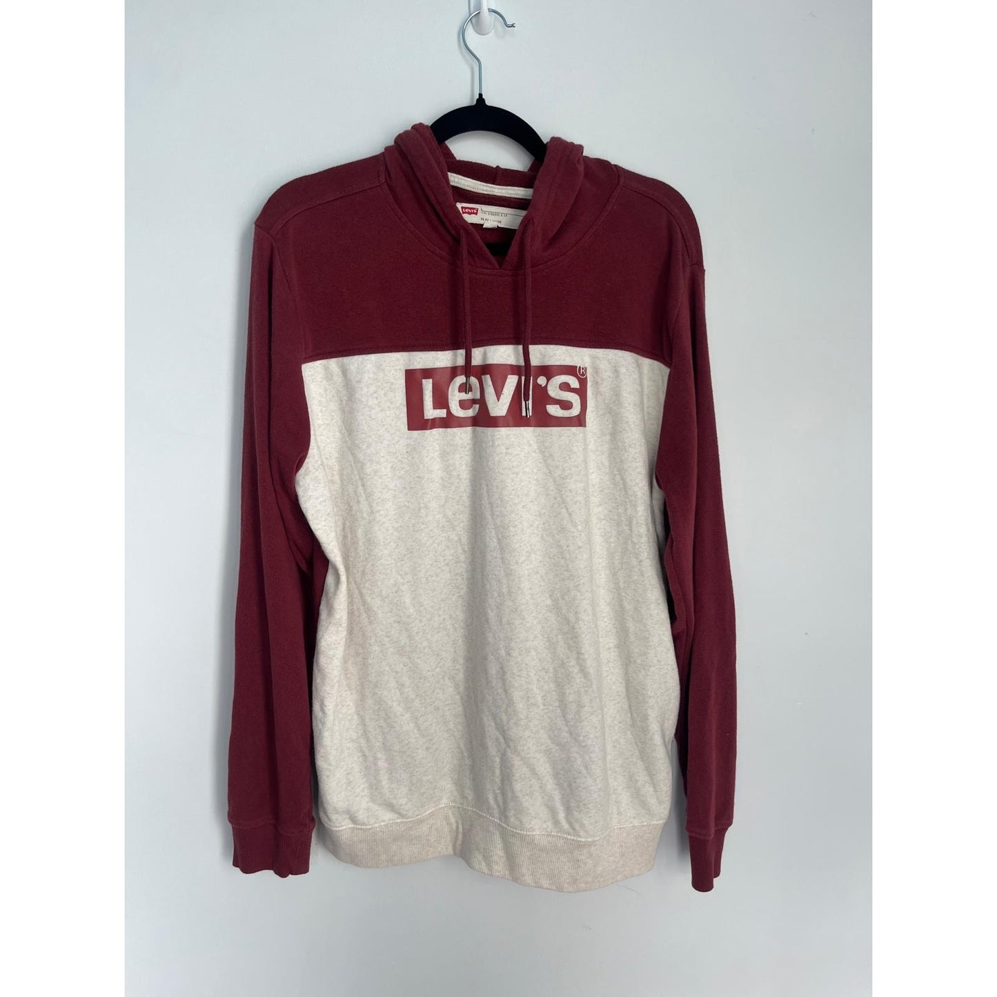 Levis Hoodie Sweatshirt Men Large Red Cream Colorblock Logo Pullover