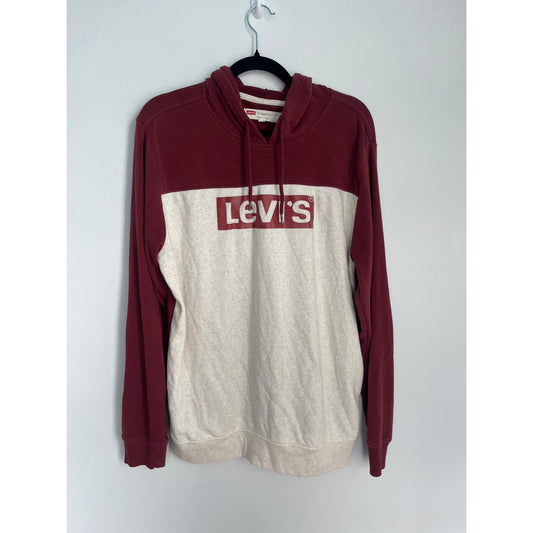 Levis Hoodie Sweatshirt Men Large Red Cream Colorblock Logo Pullover