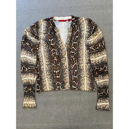RED Women's Medium Snakeskin Print Cardigan V-Neck Long Sleeve Sweater