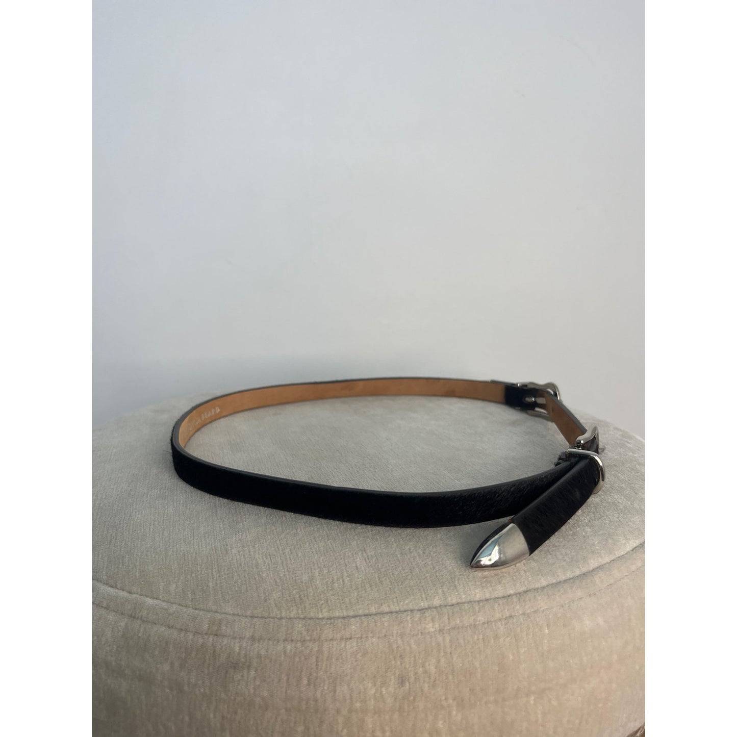 Veronica Beard Black Leather Calf Hair Belt Women Medium Genuine Buckle