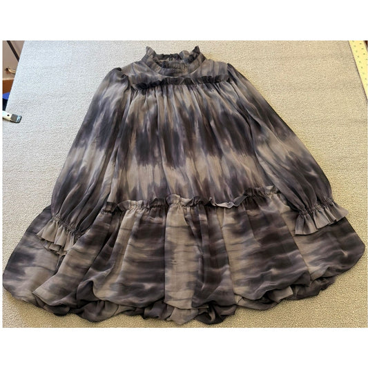 TOCCIN x DTA Women's 10 Black White Tie-Dye Ruffled Tiered Mini Dress