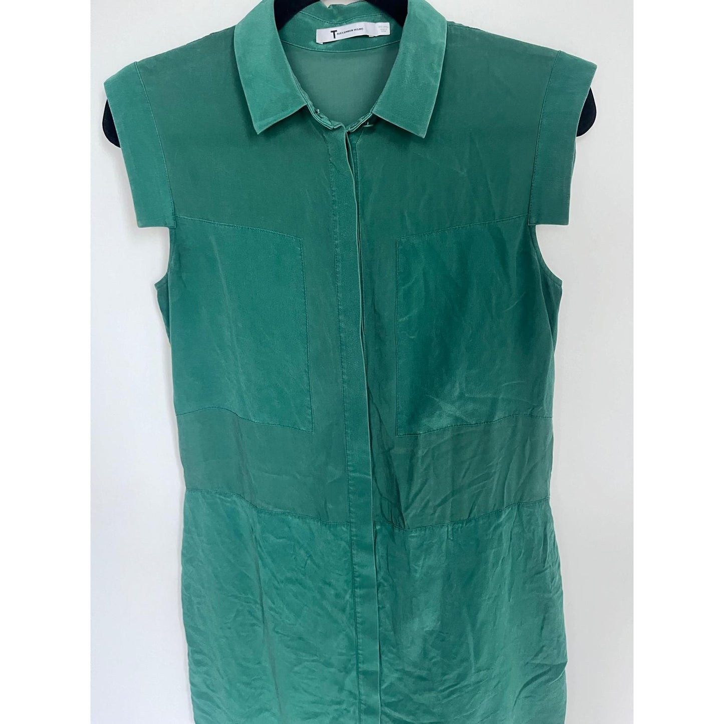 T Alexander Wang Shirt Dress Women S Green Sleeveless Button Front Collared