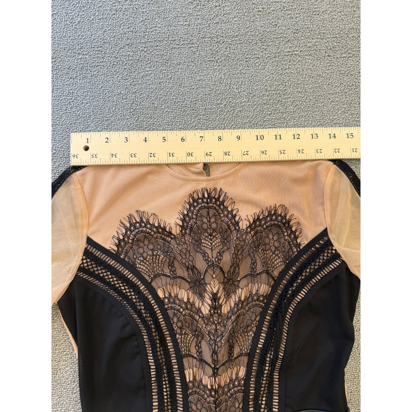 Self-Portrait Women's Wanderlust Mini Dress Black Nude Lace Sheer Long Sleeve
