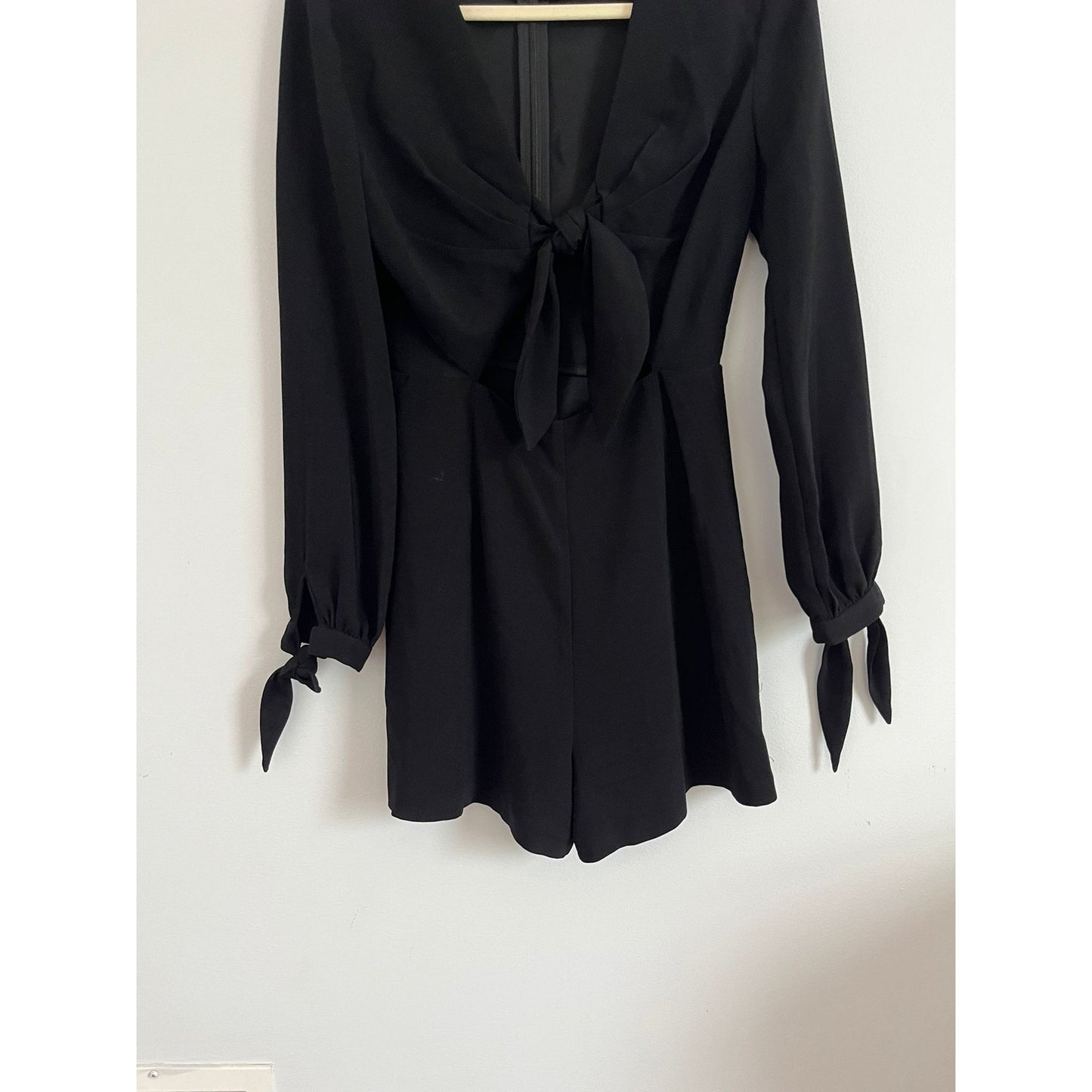 Intermix Romper Women S Black Long Sleeve Front Tie Deep V Back Zip Dressy