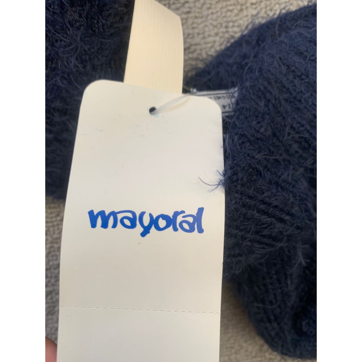 Mayoral Kids 2-4 Blue Fuzzy Pompom 3 in 1 Set Hat Scarf Mitten NWT