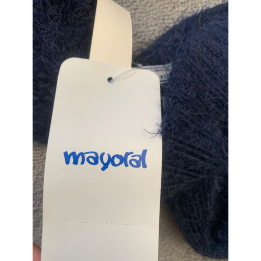 Mayoral Kids 2-4 Blue Fuzzy Pompom 3 in 1 Set Hat Scarf Mitten NWT